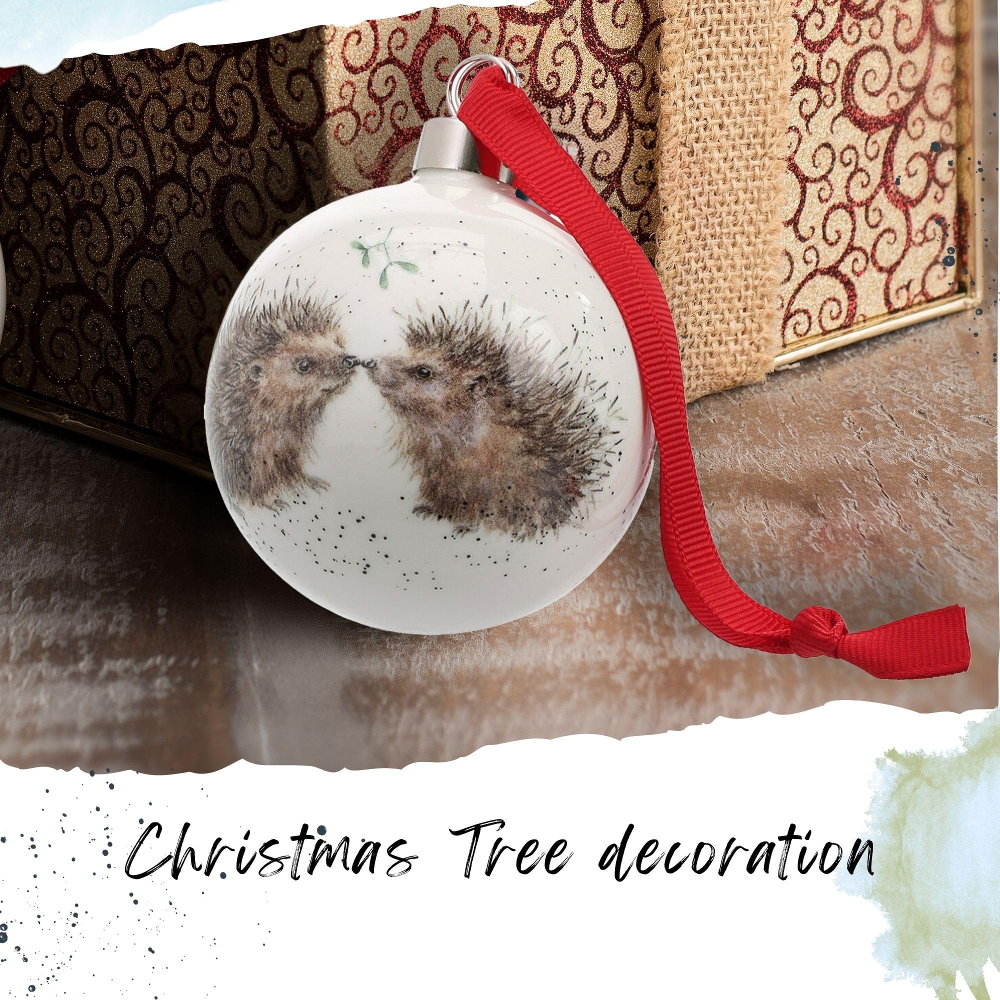 Portmeirion Royal Worcester Christmas Tree Ornament - Personalized Holiday Bauble with Hedgehog Motif, Fine Bone China Festive H