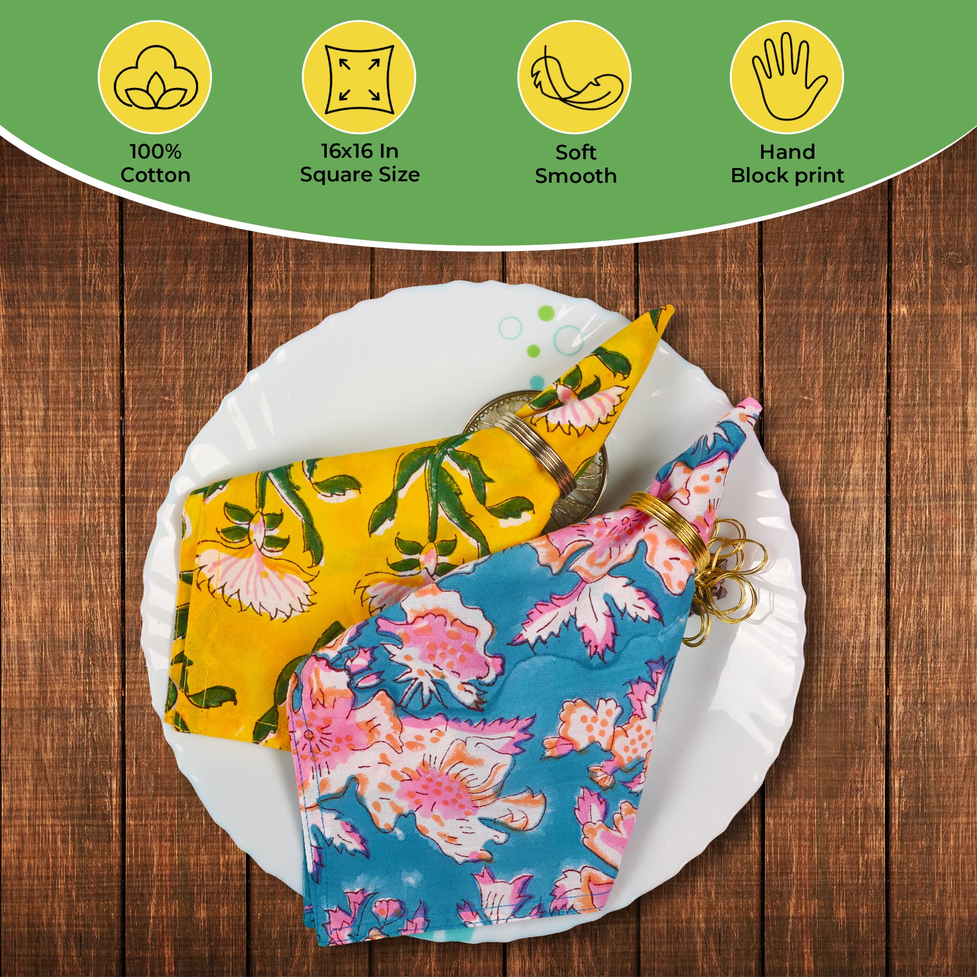 Diyanaimpex 10 Pc Cotton Cloth Napkins Hand Block Print Hand Made Size 16X16 Inch Printed Home Decor Indian Eco Friendly Mix Lot