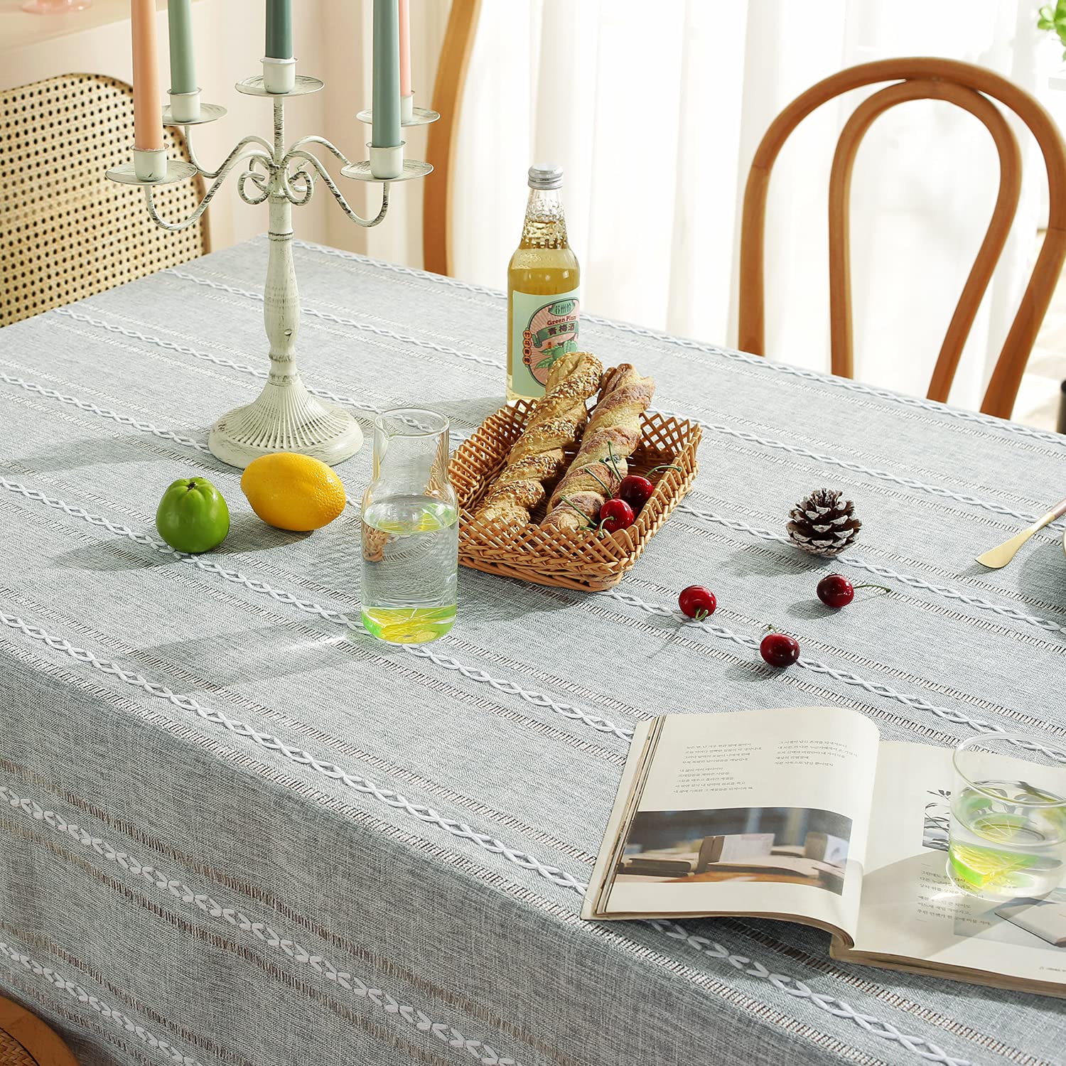 Chassic 60 X 104 Inches Farmhouse Style Linen Tablecloths, Wrinkle Resistant Washable Dining Room Table Cloths For 6 Foot Rectan