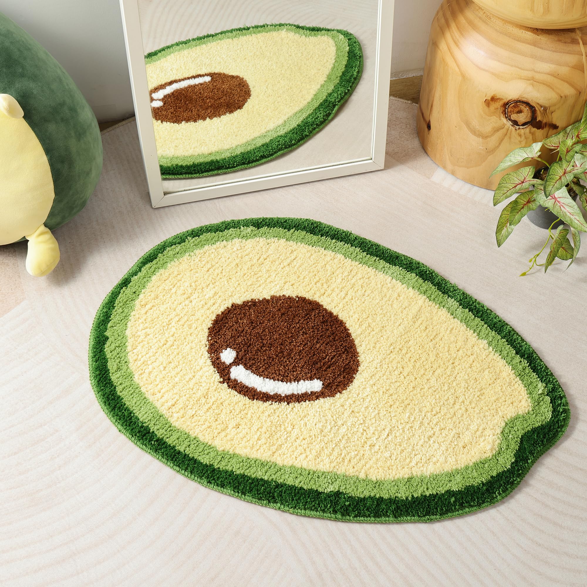 FROZZUR Avocado Bath Mat  Non Slip Bathroom Mats  Fun Cartoon Avocado Decor  Fruit Shaped Absorbent Bathtub Rug Bathroom Tub Plush Shower Rugs Washable