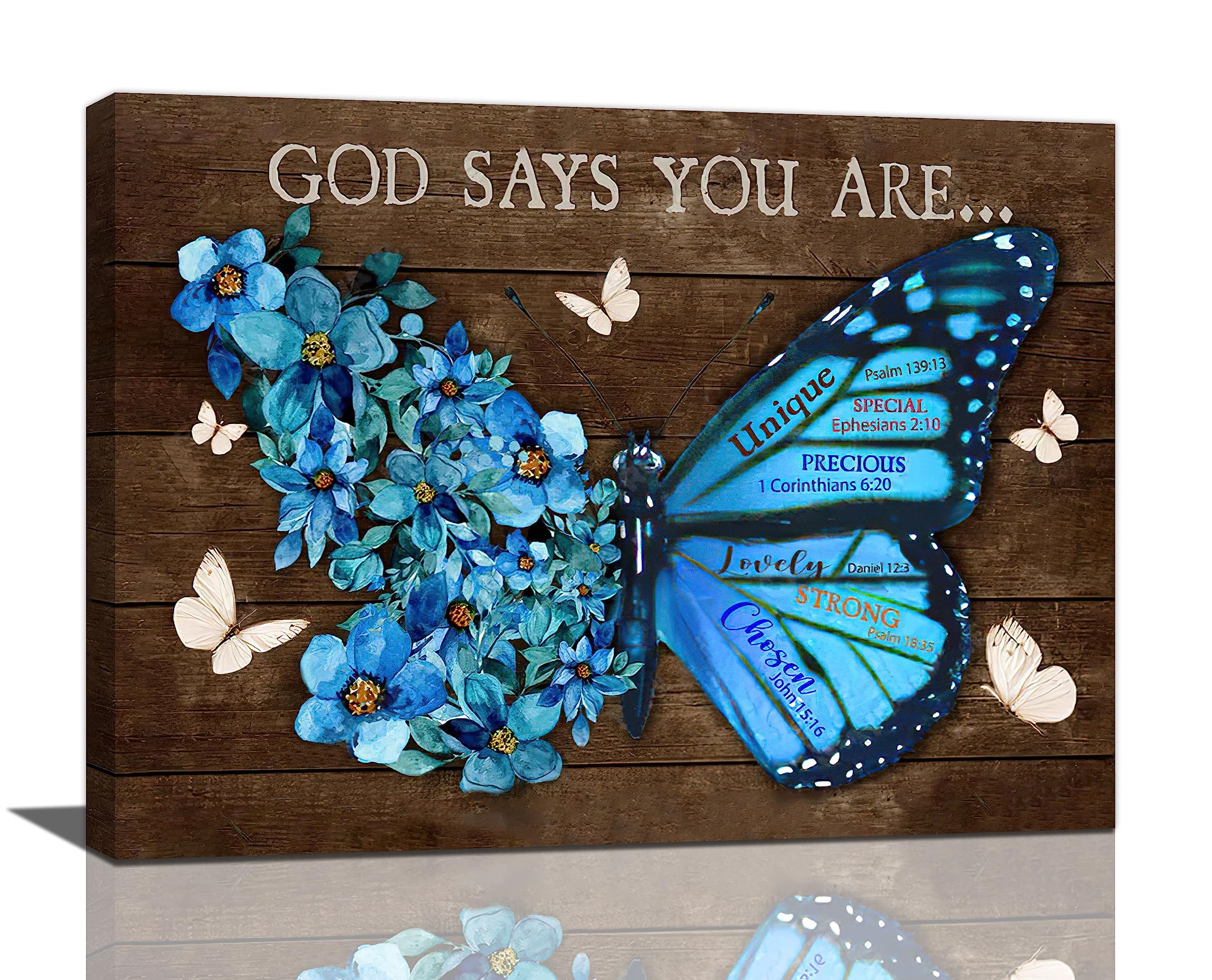 Farmhouse Blue Butterfly Flower Decor Wall Art Rustic Butterfly God Says You Are Pictures Wall Decor Canvas Painting Prints Artw
