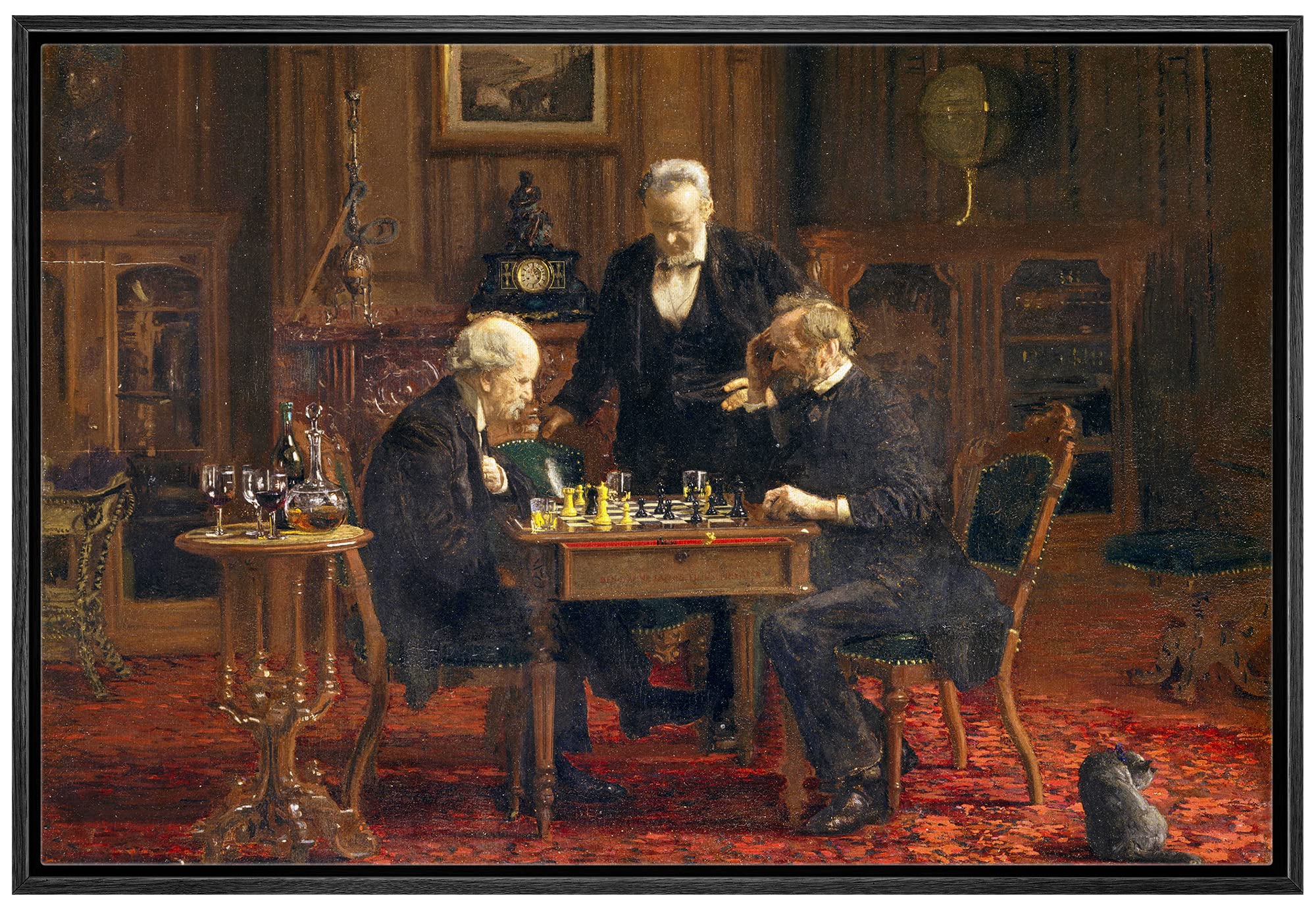 Wall26 - The Chess Players By Thomas Eakins - Framed Canvas Print Wall Art Famous Painting Reproduction - 24''X36'' Black