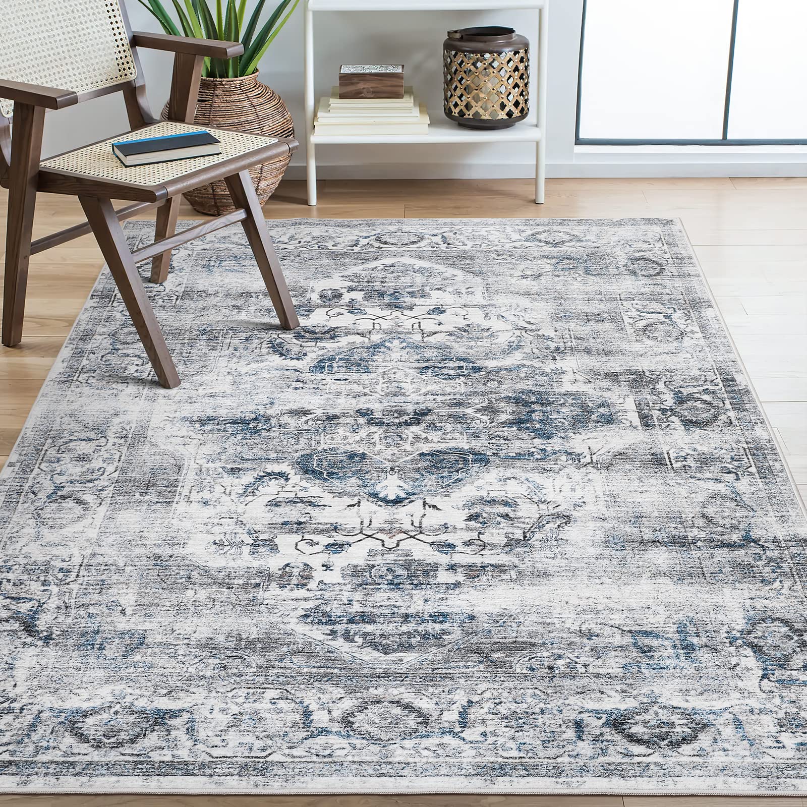 xilixili 3x5 Rug with Non Slip Backing - Stain Resistant Washable Rugs for Living Room,Bedroom & Dining Room,Vintage Printed Hom