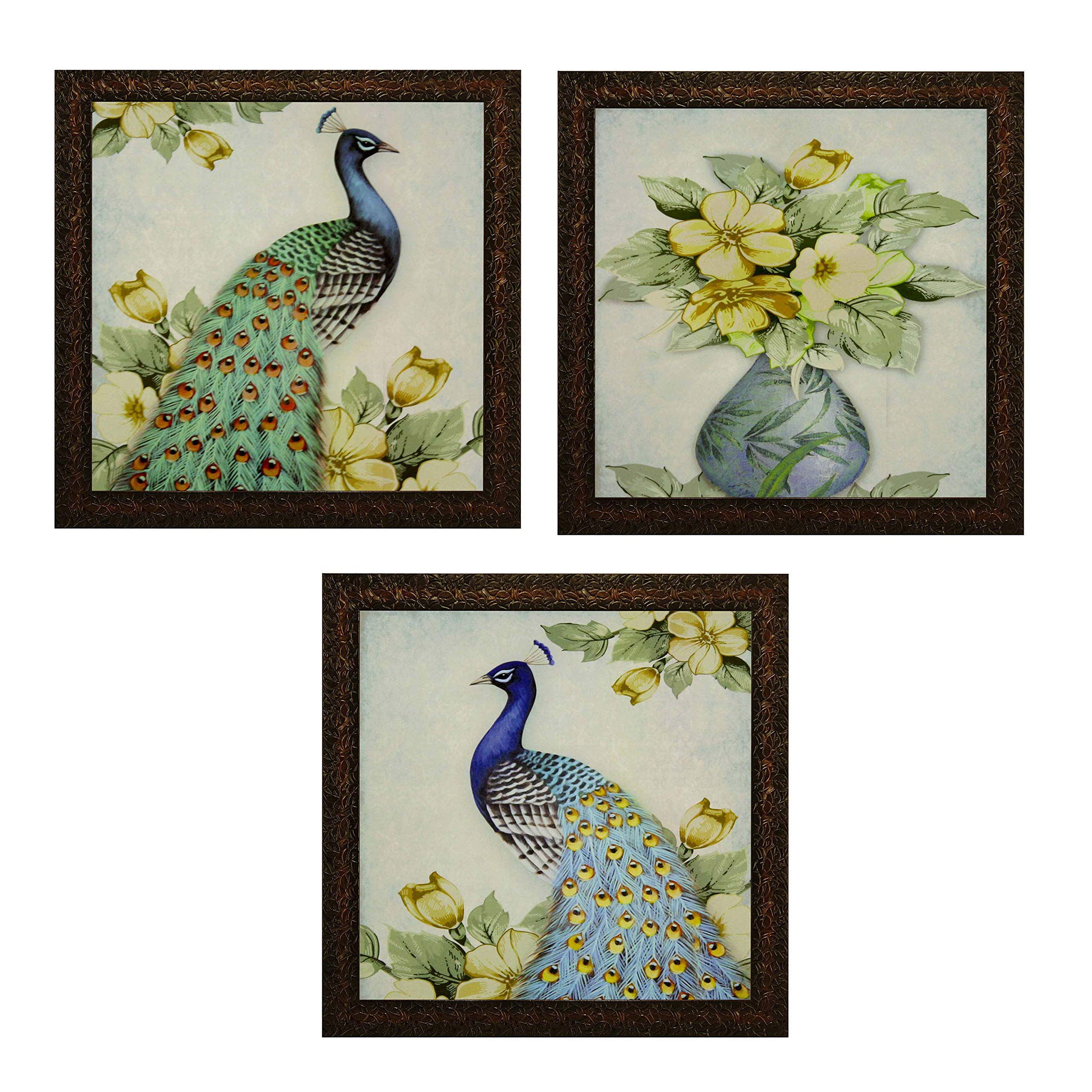 Indianara 3 PIECE SET OF FRAMED WALL HANGING DECOR MODERN ART(2914) PRINTS 8.7 Inch X 8.7 Inch WITHOUT GLASS (Multicolor)
