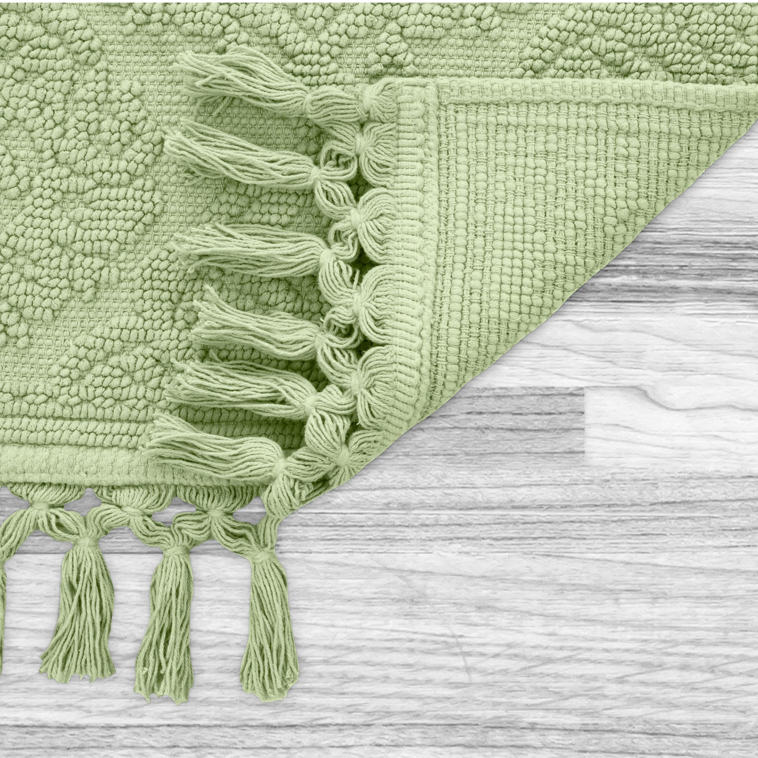 Jean Pierre - Ricardo Bath Mat, Woven Fringe Bathroom Rugs, 100% Cotton, Premium Bathroom Decor - Measures 17'' X 31'' - Sage Gr