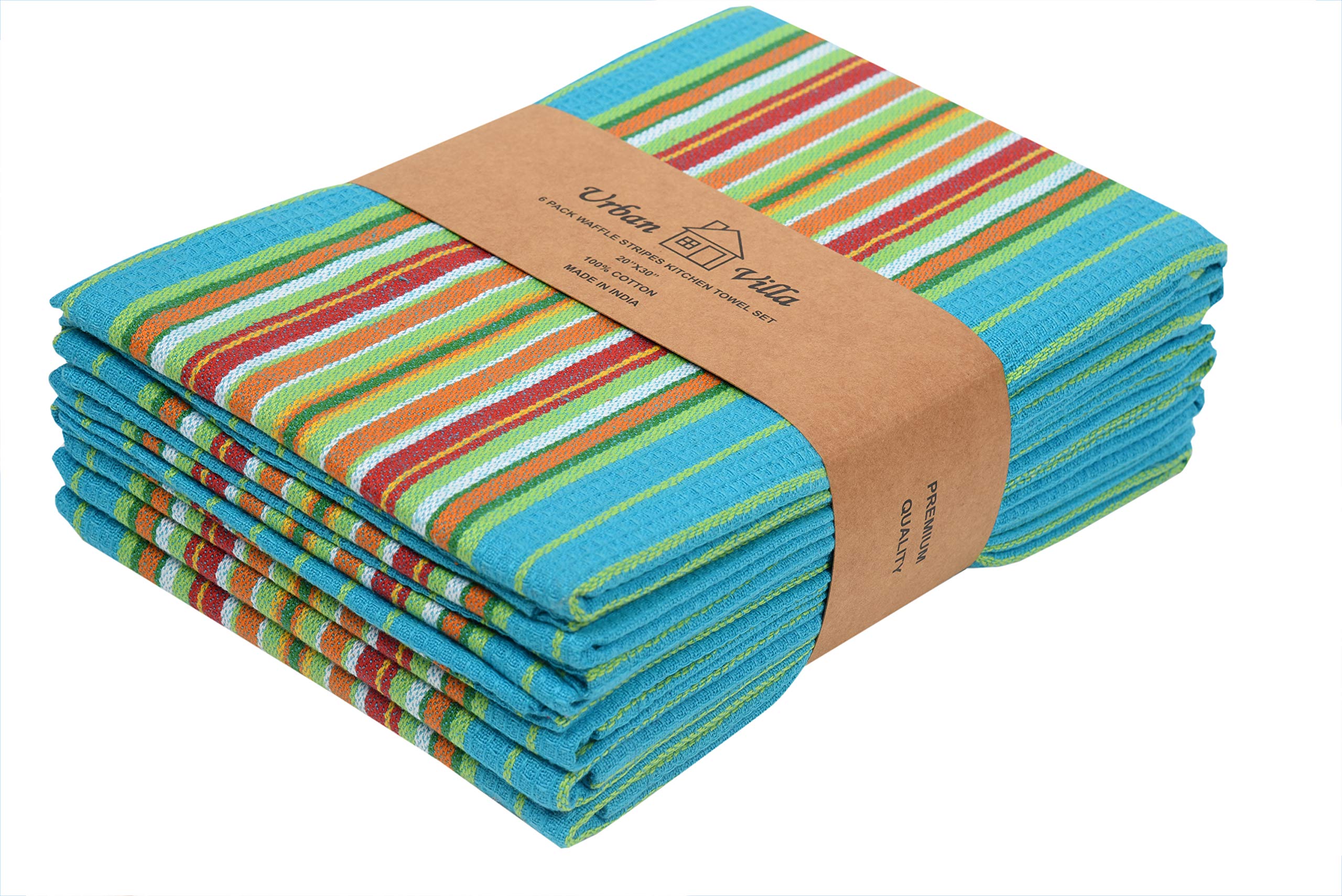 Urban Villa Kitchen Towels (20X30 Inches 12 Pack) Extra Large Premium Salsa Stripes Dish Towels For Kitchen Dish Cloths Highly A