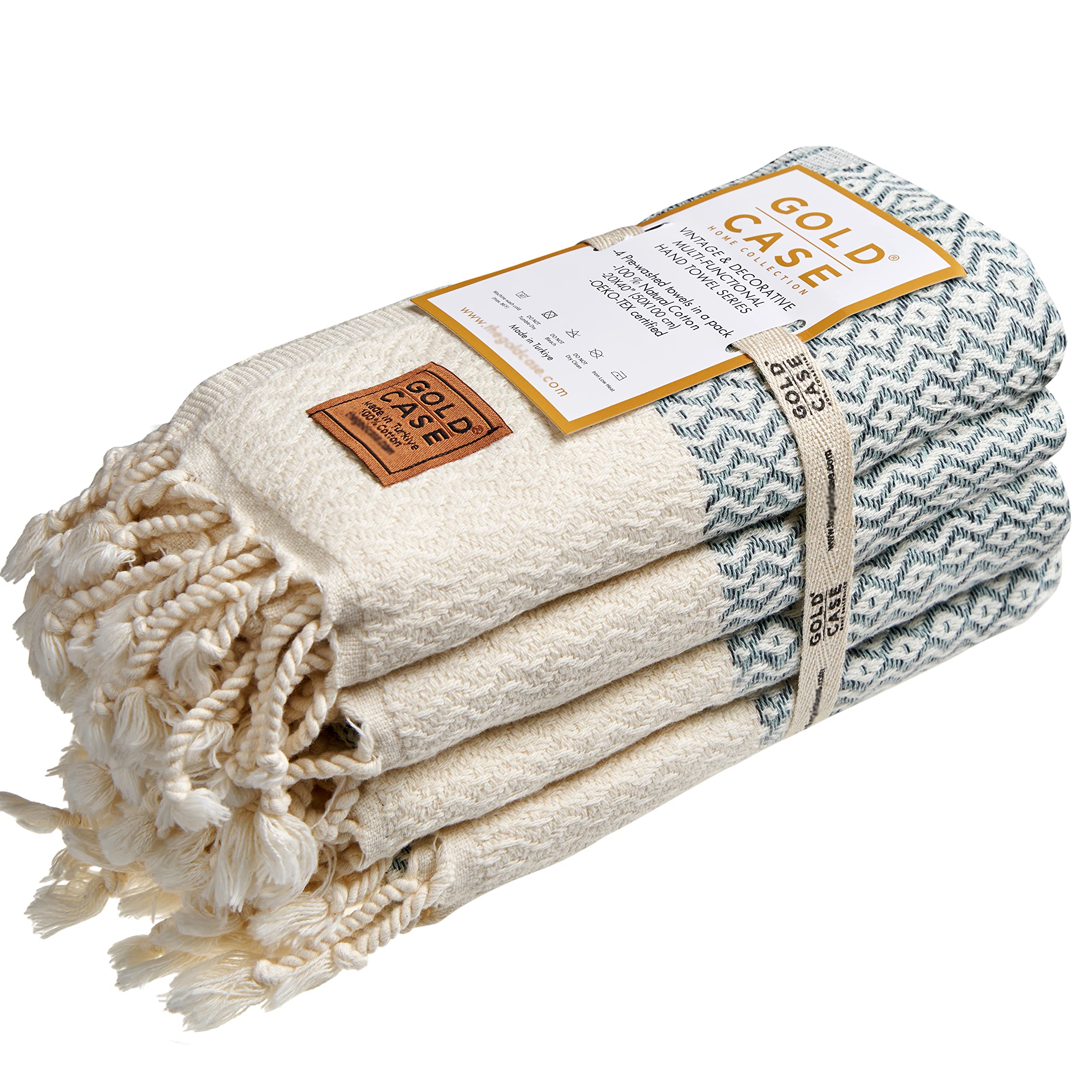 Zeus Original Turkish Hand Towels By Gold Case - Set Of 4-20X40 100% Cotton Decorative Towel - Bathroom And Kitchen Peshtemal Fo