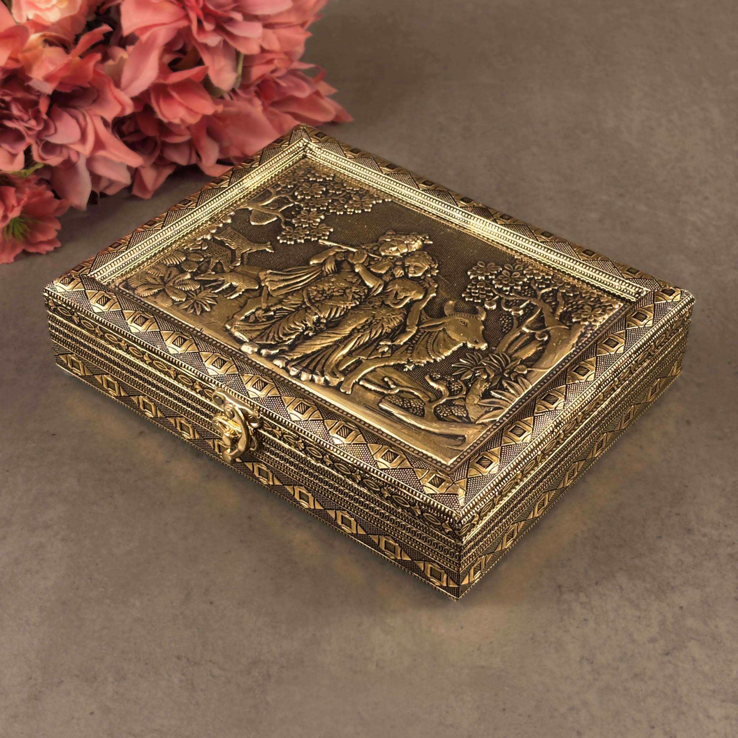 Antique Radha Krishna Dry Fruit Box | Decorative Gift Box For Festive Gifting