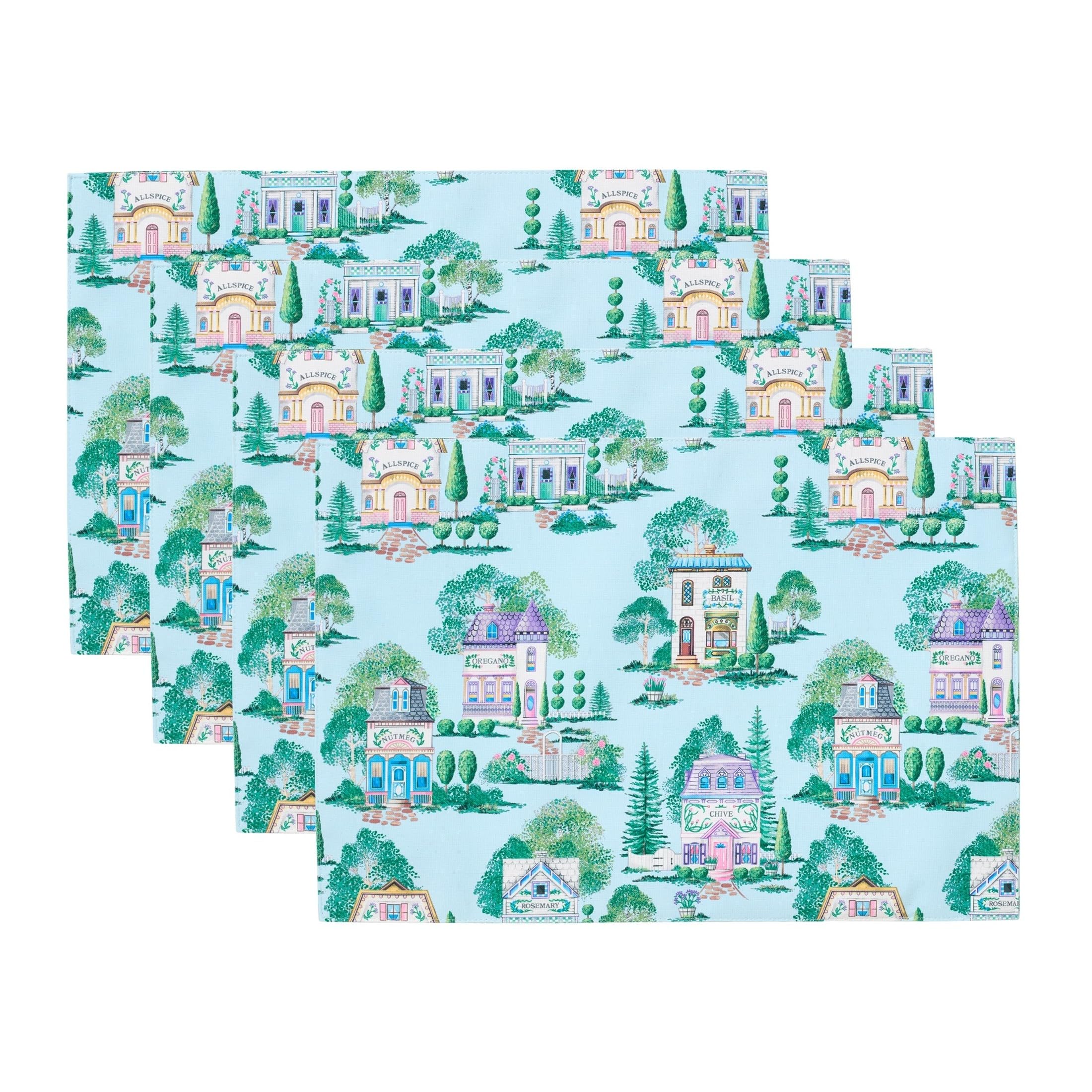 Lenox Spice Village Allover Placemats, Set of 4, Blue, 13 W x 19 L