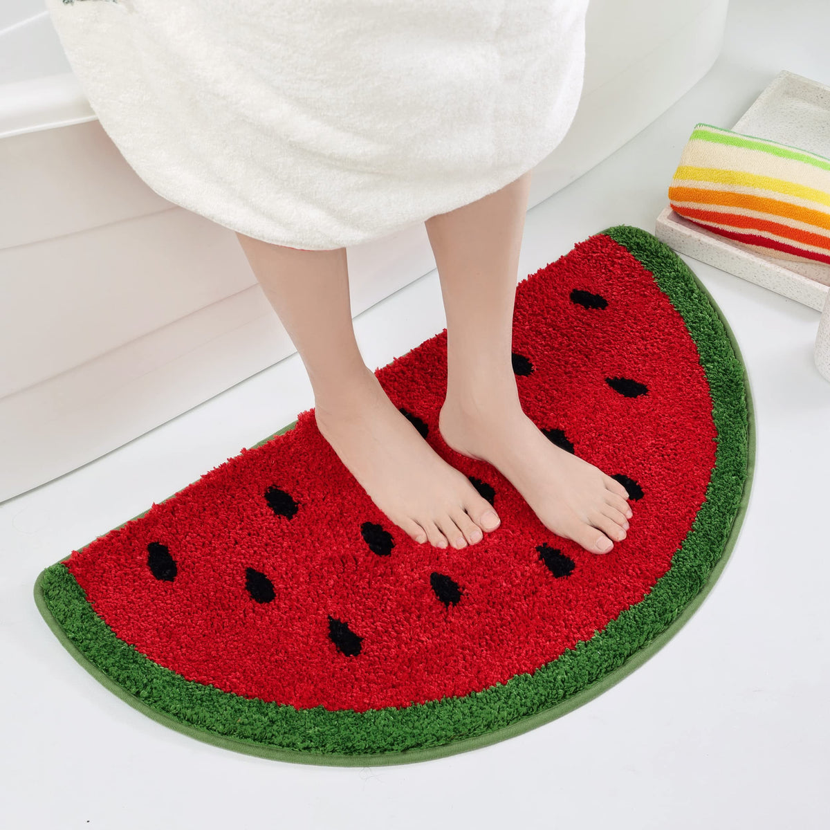 Frozzur Watermelon Cute Bath Mat For Bathroom, Summer Welcome Mat Non Slip Fruit Shaped Washable Bathtub Rug Bathroom Tub Waterm