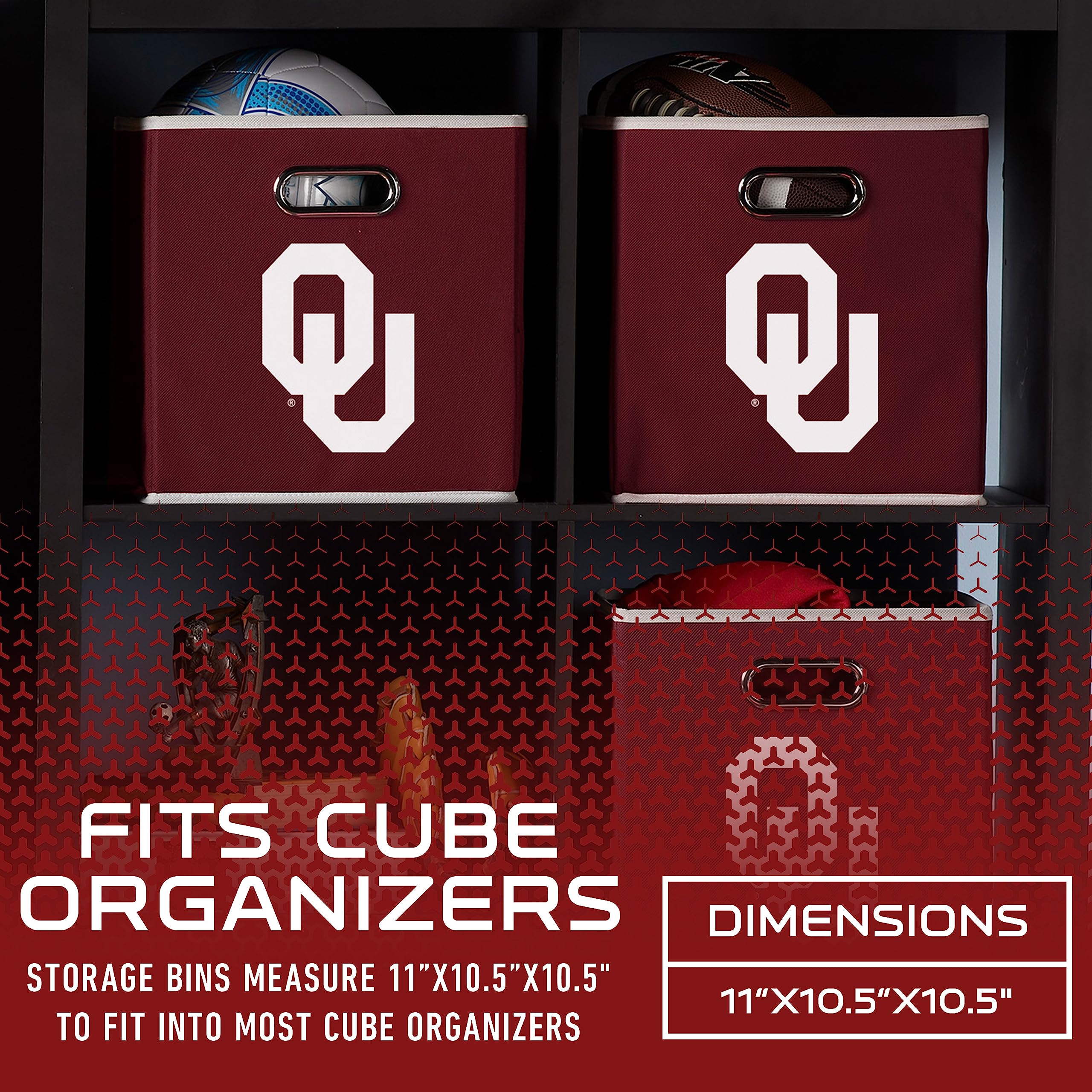 Franklin Sports Ncaa Oklahoma Sooners Collapsible Storage Bin - Made To Fit Storage Bin Shelf Organizers - 10.5'' X 10.5''