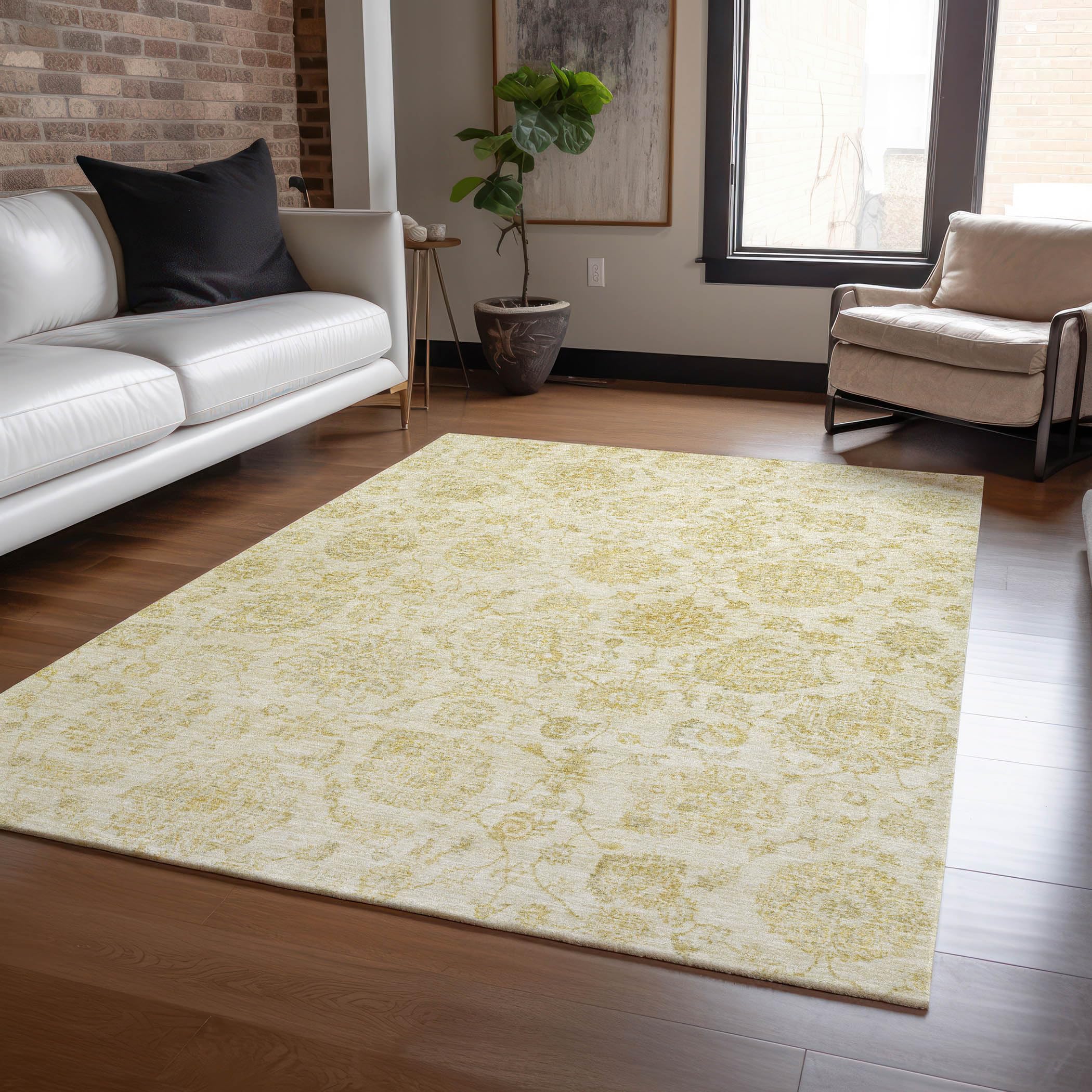 Machine Washable Indoor/Outdoor Chantille Gold 5 x 76 Rug