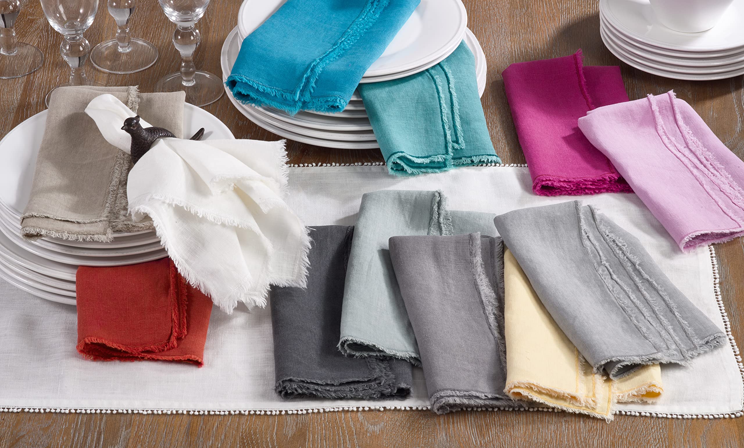 Saro Lifestyle Fringe Linen Table Napkin (Set Of 4), Terracotta, 20''
