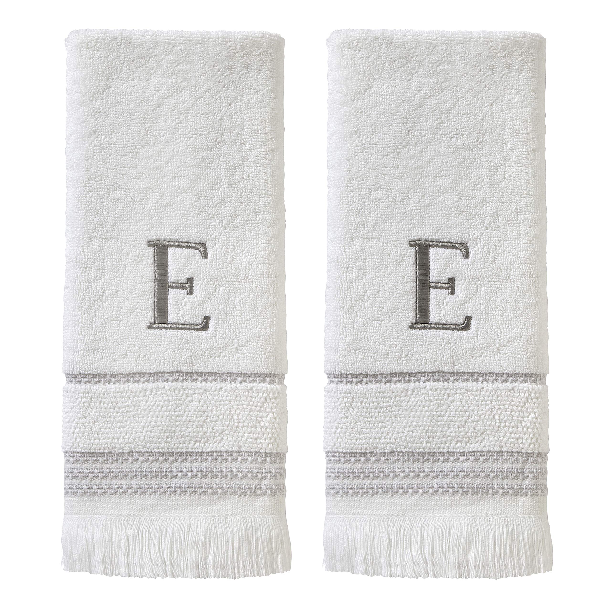 Skl Home Casual Monogram Hand Towel Set, E, 16X26, White 2 Count