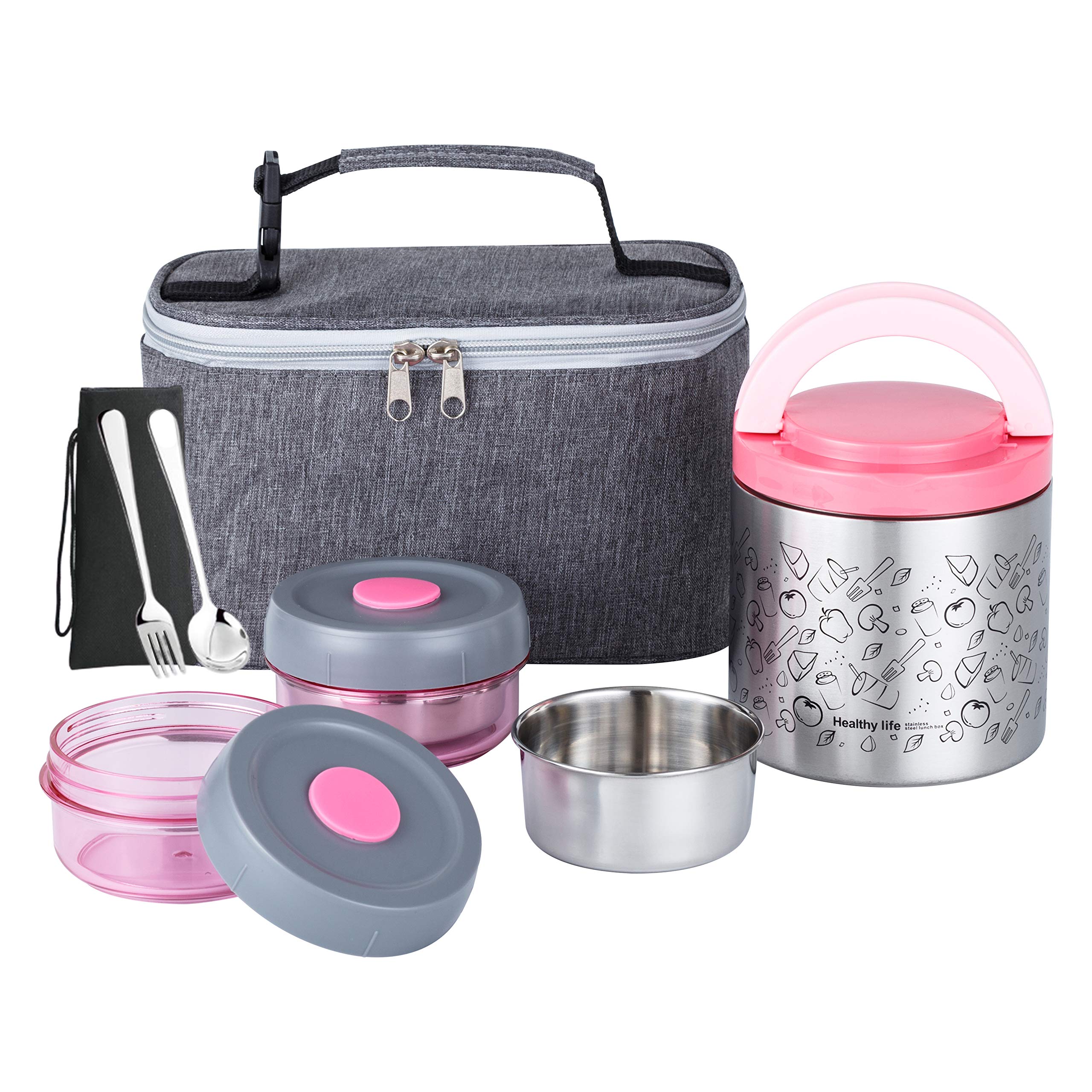 Lille Home Vacuum Insulated Lunch Box Set For Men & Women - Leak-Proof Bento Box, Meal Prep & Food Storage Containers, Lunch Bag
