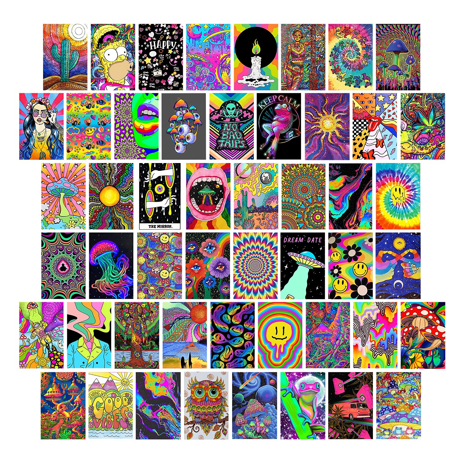 Woonkit Indie Hippie Trippy Posters, Indie Room Decor, Teen Bedroom Dorm Aesthetic Poster, Photo Wall Collage Kit Pictures, Psyc