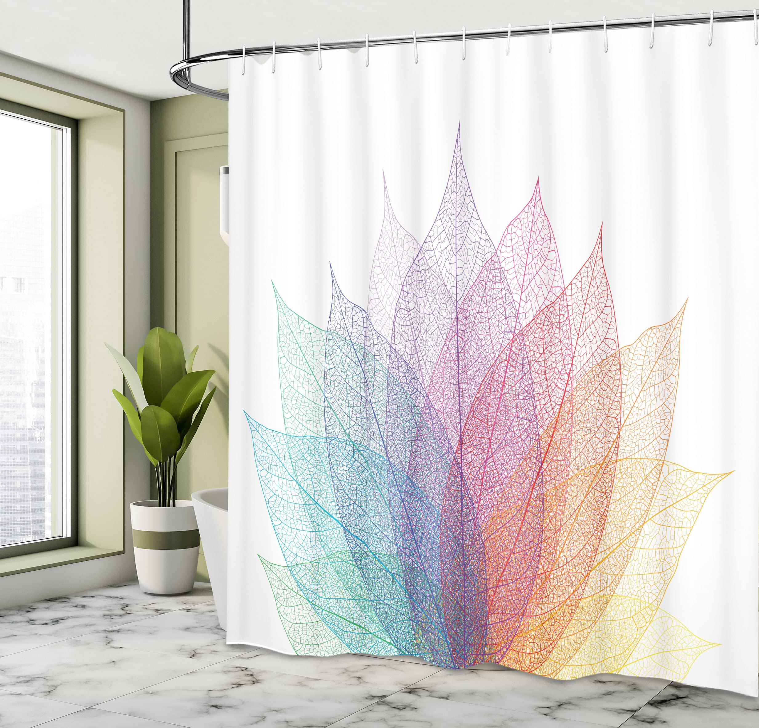 Ambesonne Abstract Shower Curtain, Leaf Abstract Artwork 4 Season Flora Delicate And Nature Theme, Cloth Fabric Bathroom Decor S