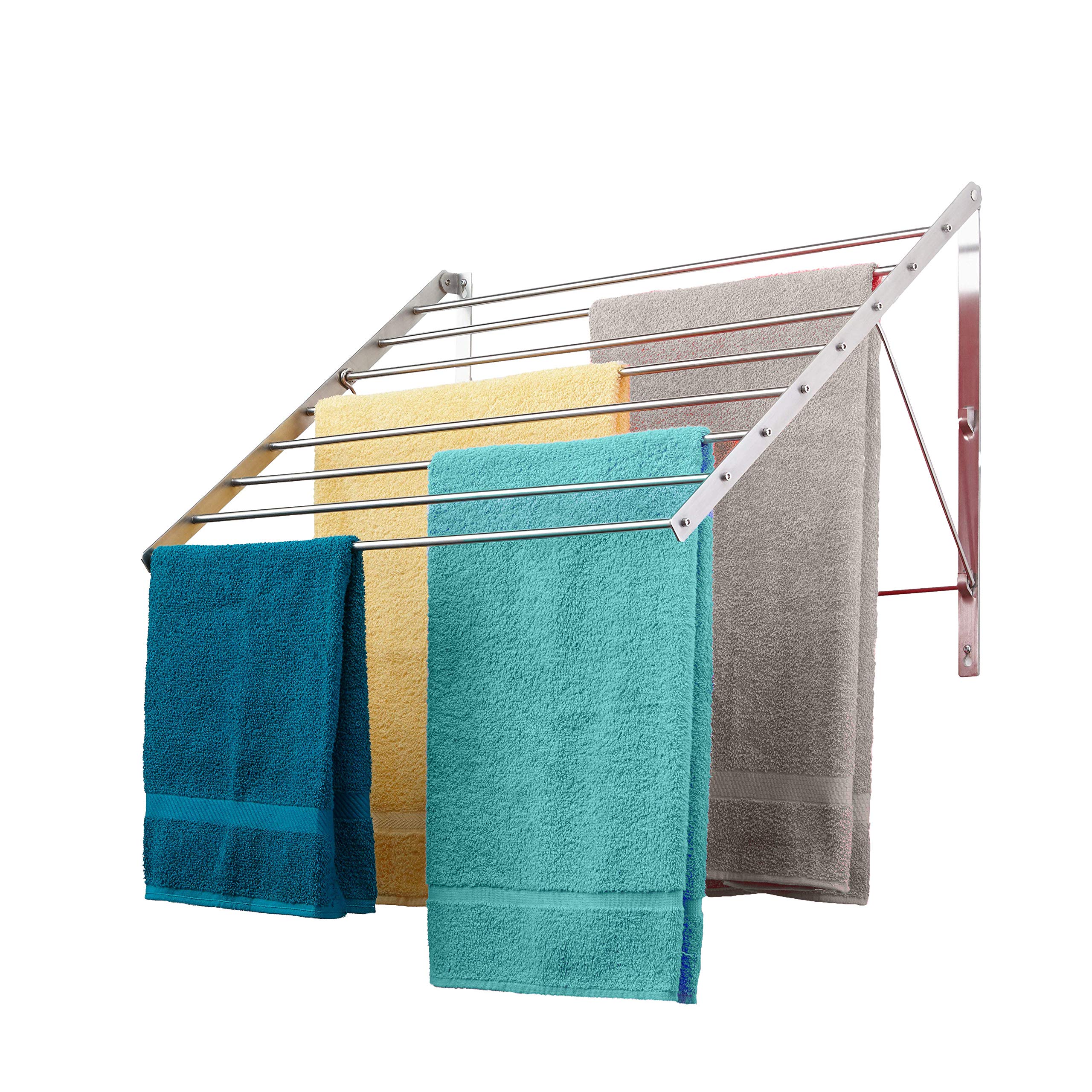 Smartsome | Wall Mounted | Clothes Drying Rack| 22 '' Wide |15 Linear Feet Capacity | 8 Smooth Round Stainless Steel Rods | 60 lb Capacity | Fully Assembled | Compact Sturdy Space-Saving Design