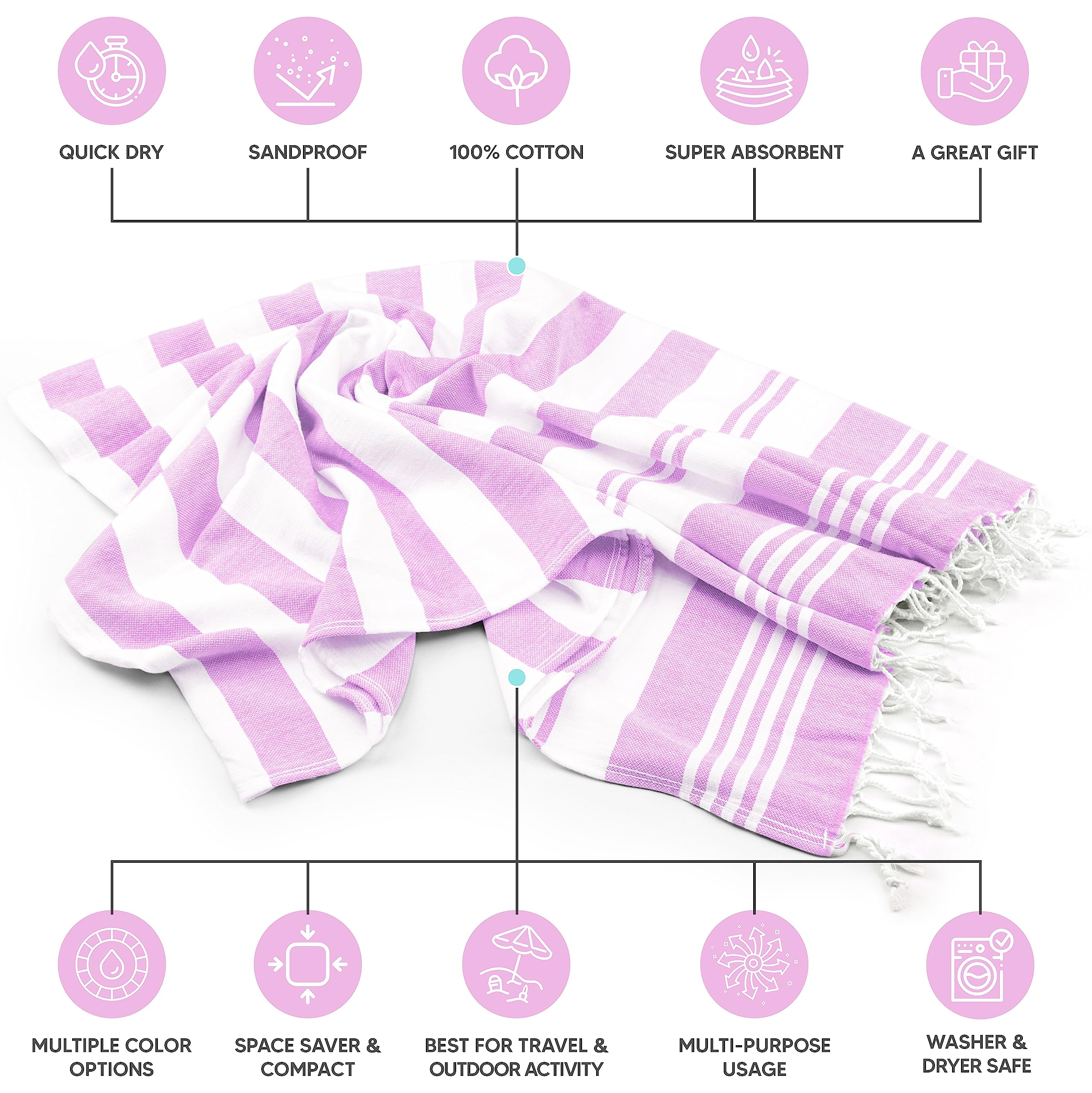Utopia Towels - 4 Pack Turkish Beach Towel (40 X 72 Inches) - 100% Cotton Oversized Sand Free Lightweight & Quick-Dry, Prewashed