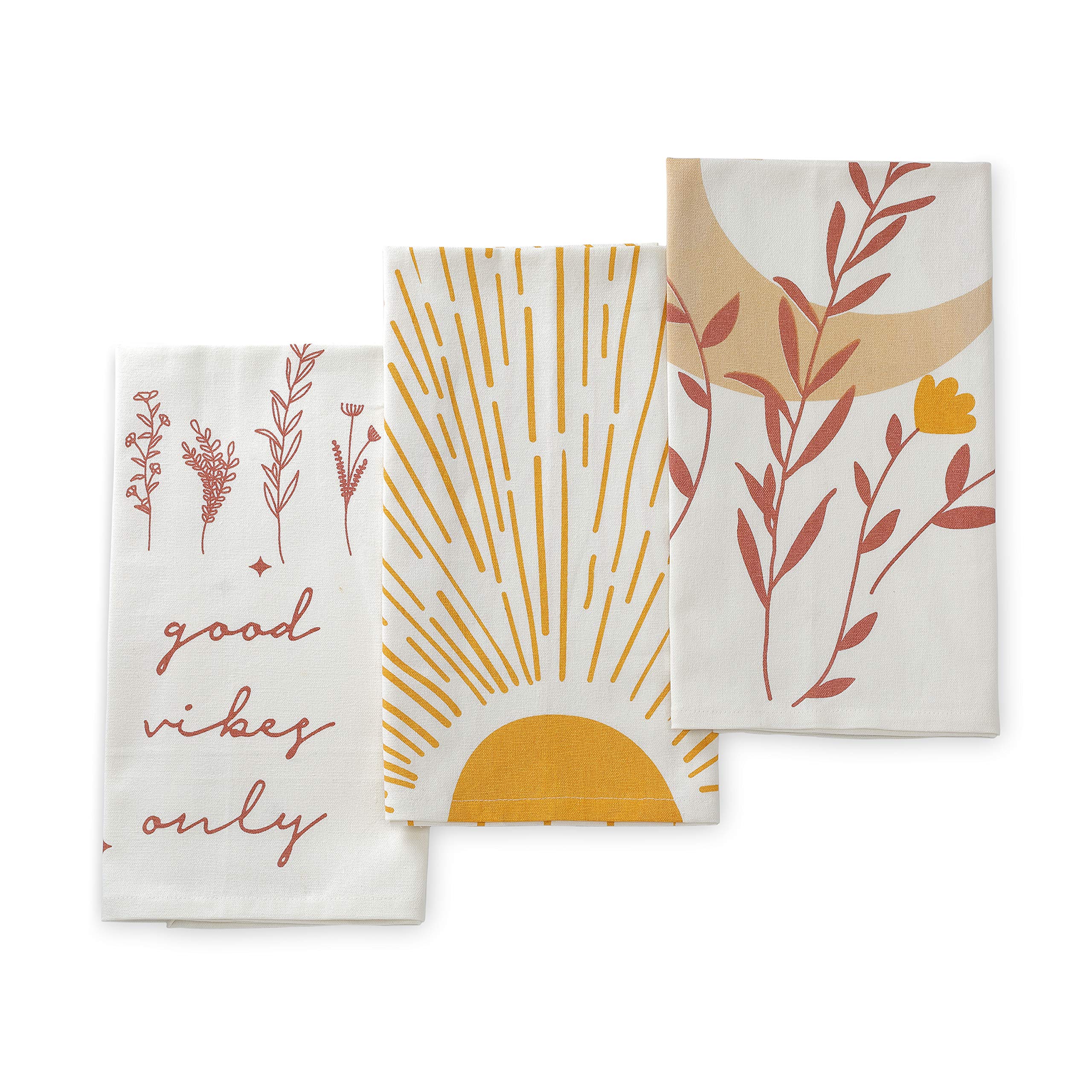 Folkulture Kitchen Towels Or Tea Towels, 20 X 26 Inches Cotton Modern Dish Towels Or Dishcloths, Set Of 3 Dish Cloth Or Flour Sa