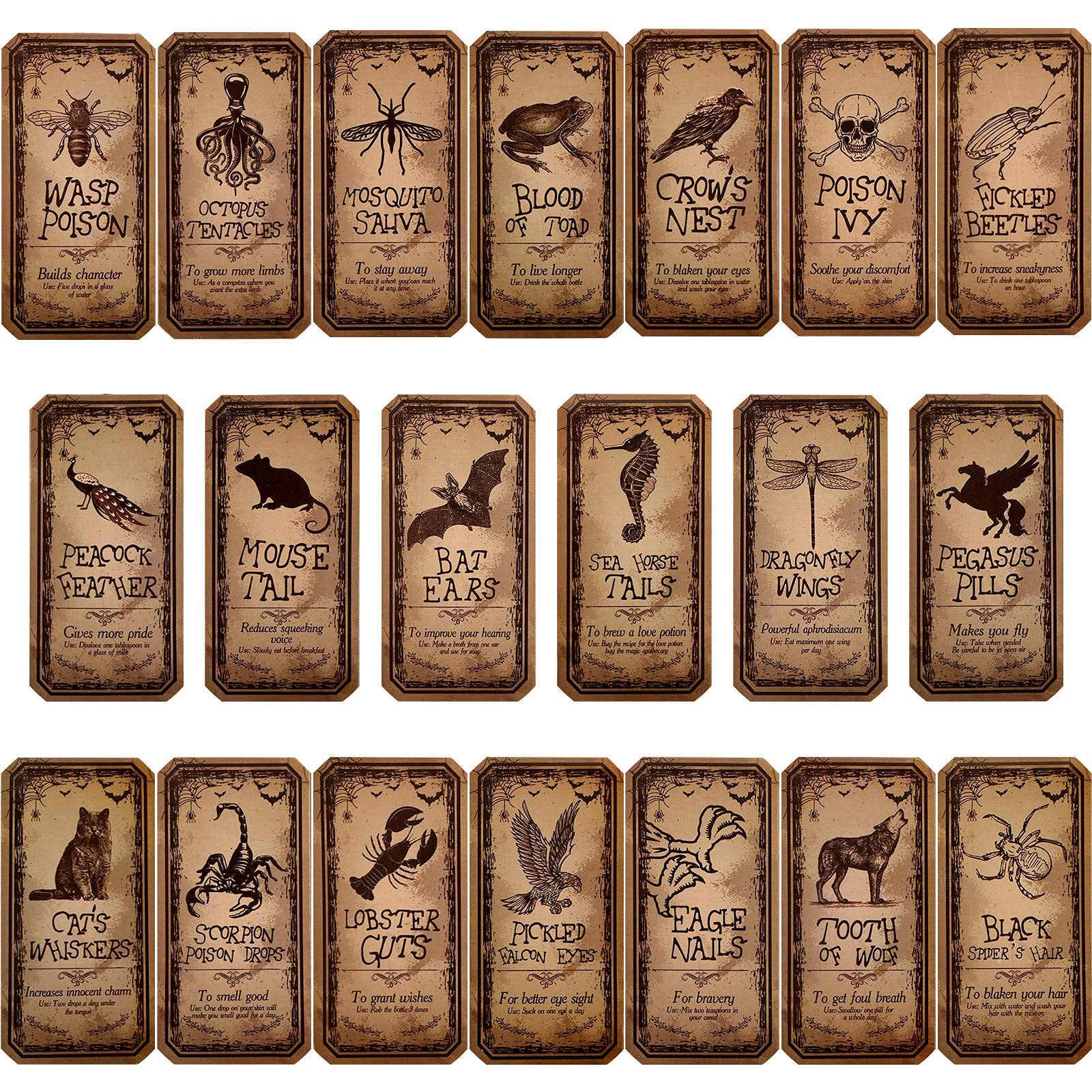80 Pieces Creepy Halloween Animal Apothecary Bottle Labels Stickers Medicine Bottle Label Laminated Ready To Use For Party Decor