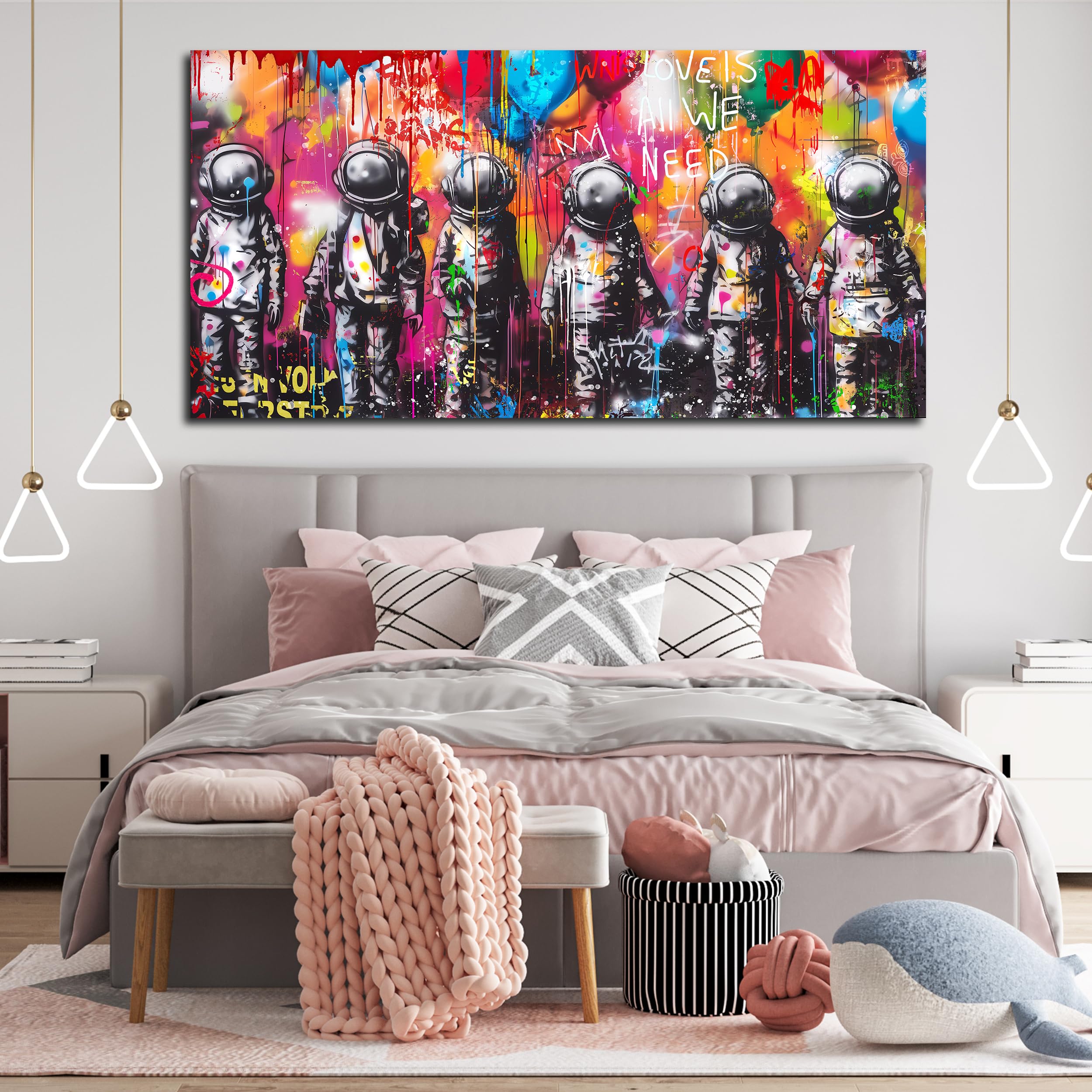 Sixttart Astronaut Wall-Art - Big Graffiti Art Wall Decor - Space Posters Wall Decor For Bedroom Teen Girl Ready To Hang Size 30