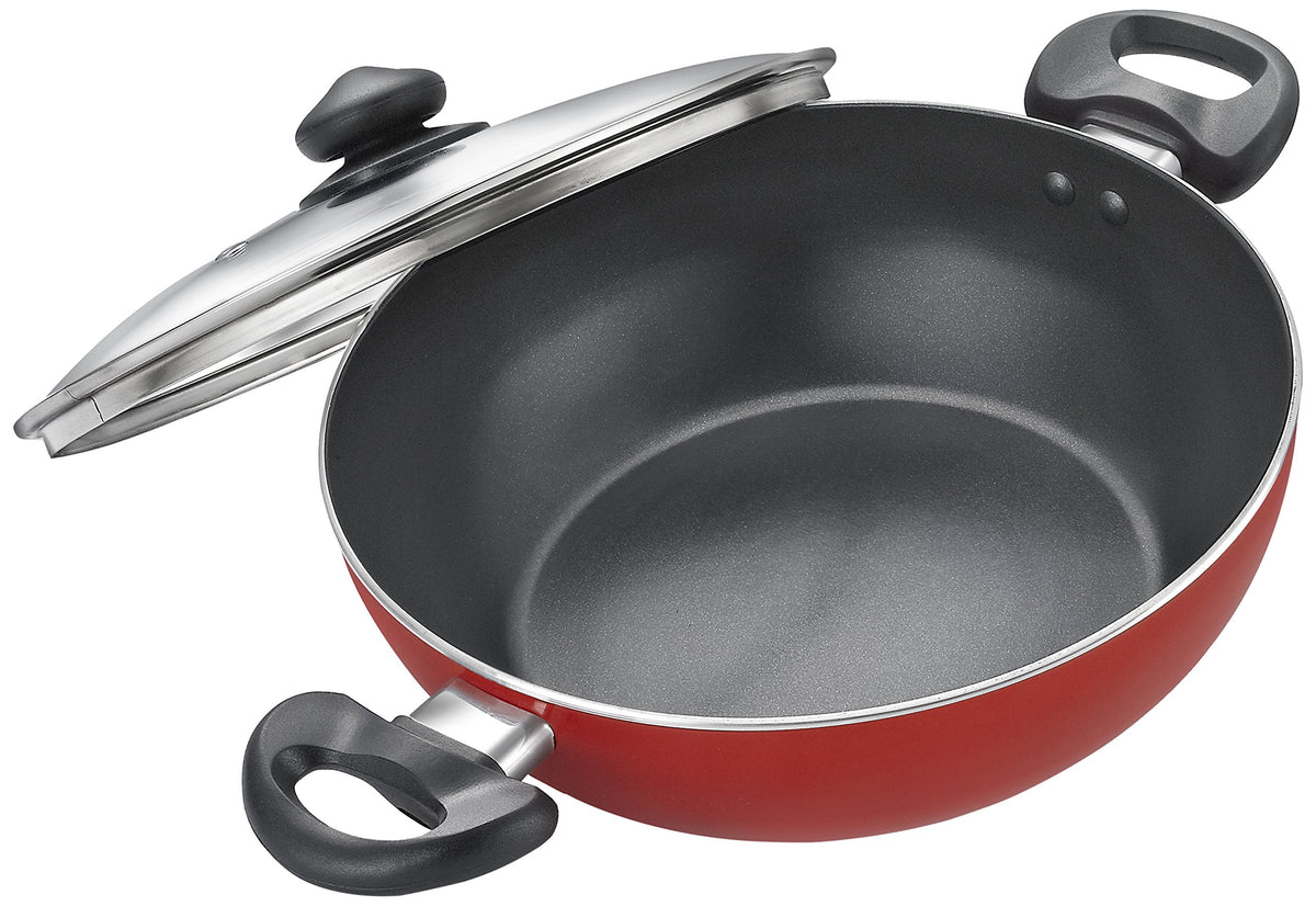 Judge By Ttk Prestige Aluminium Flat Kadai With Lid, 240Mm, Red (Medium 2.4 Liter)