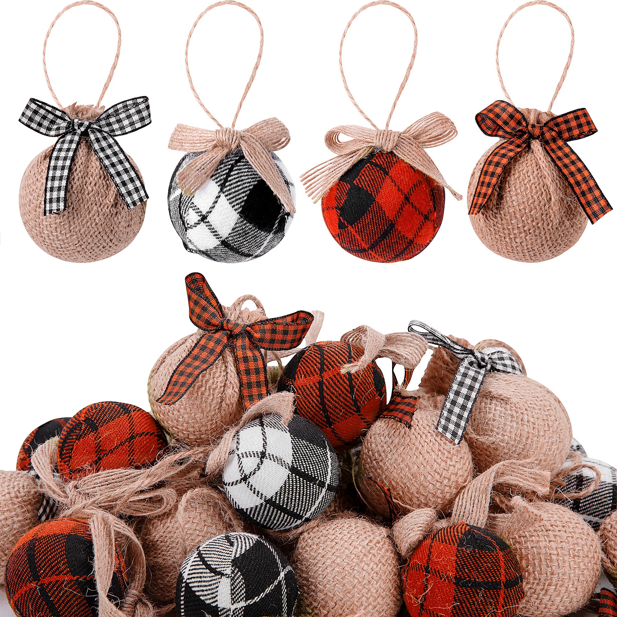 Deloky 16Pcs Buffalo Plaid Fabric Ball- 2.1 Inch Christmas Fabric Wrapped Balls Christmas Hanging Ornament for Christmas Tree Pa