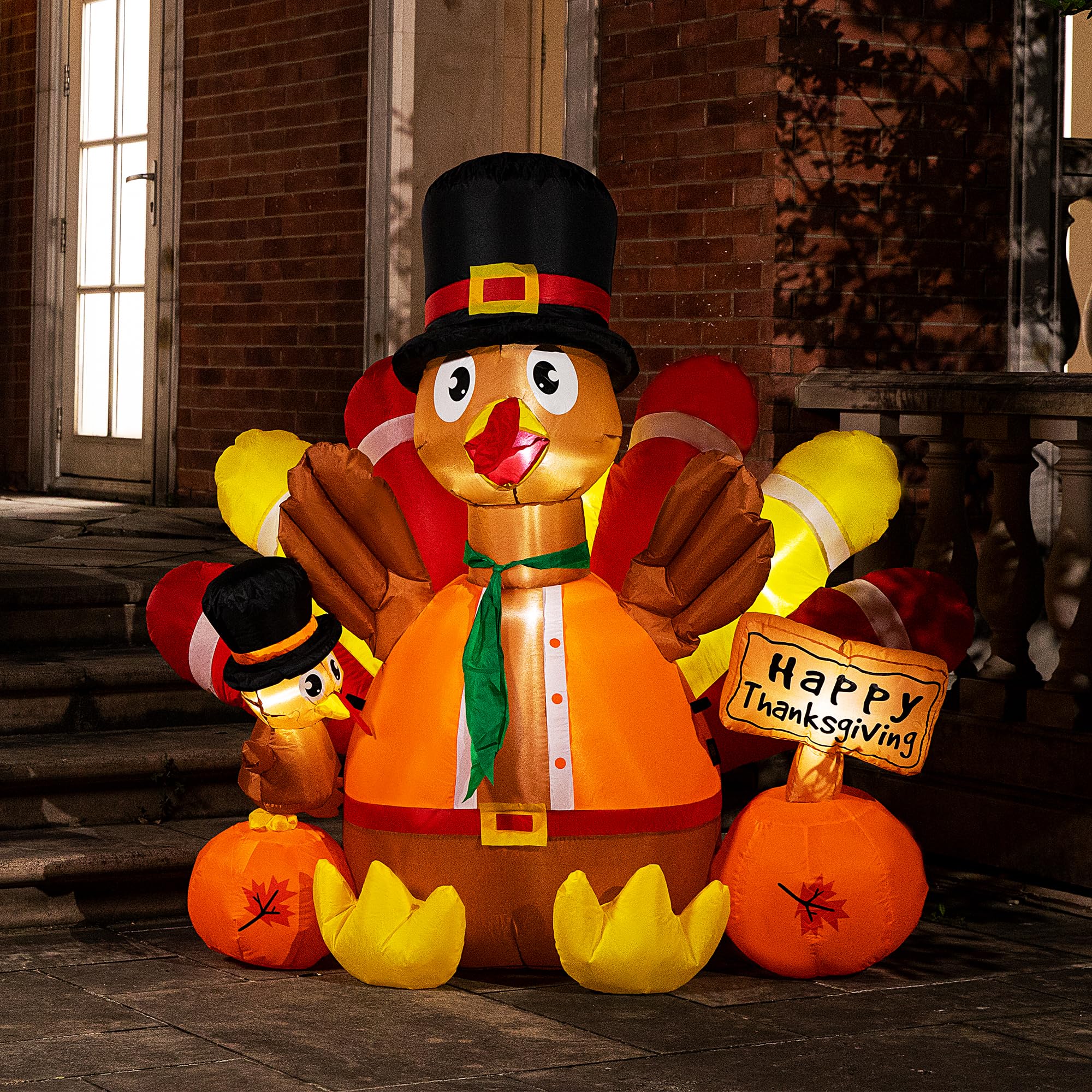 VIVOHOME 5ft Height Thanksgiving Inflatable LED Lighted Turkey with Pumpkins and Chick Blow up Outdoor Lawn Yard Decoration