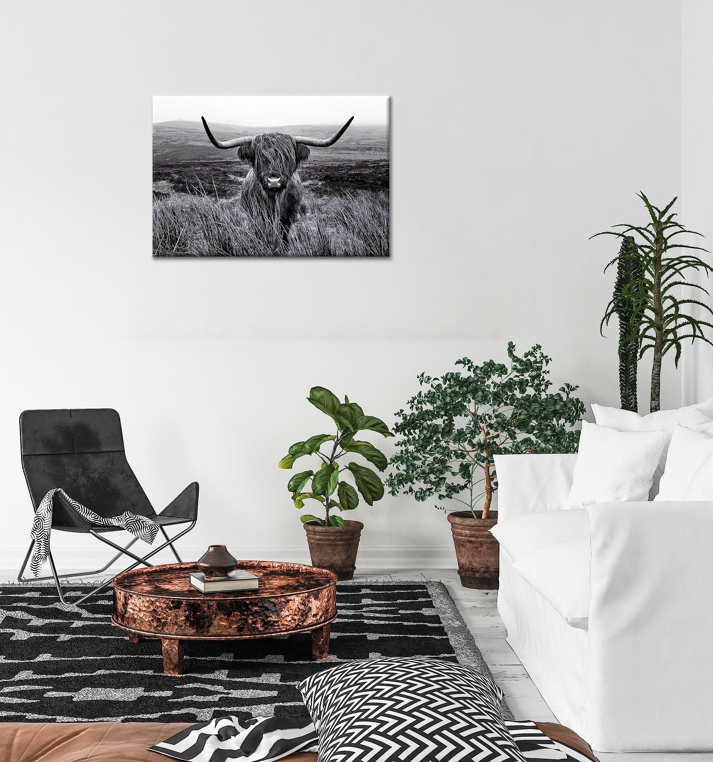 Highland Cow Wall Art Black And White Animal Wall Decor Canvas Cow Picture Highland Cow Prints Paintings Framed For Living Room
