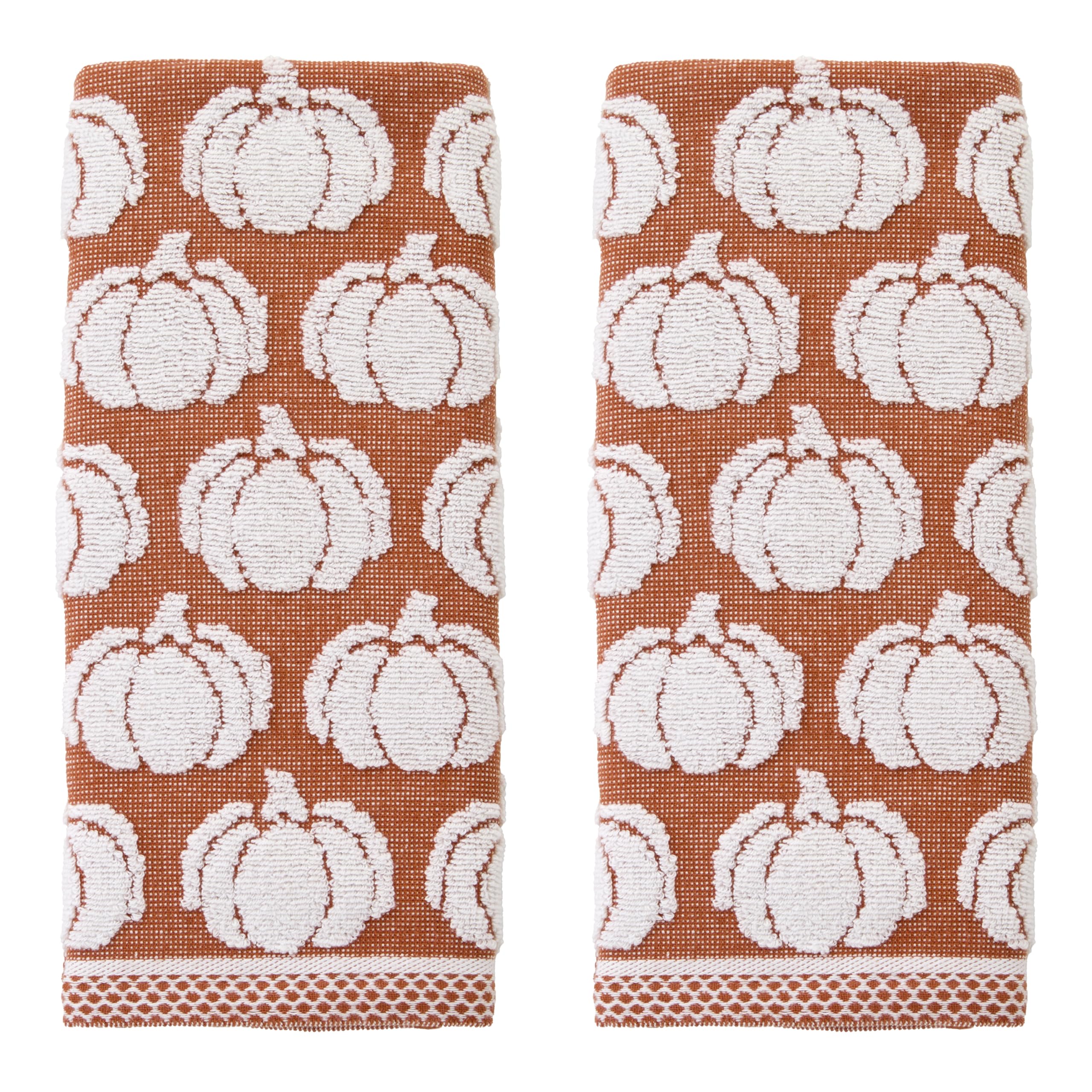 SKL Home Autumn/Fall/Thanksgiving Pumpkin Sculpted 100% Cotton Jacquard 2pc Hand Towel Set, Reversible, Soft & Absorbent, Decora