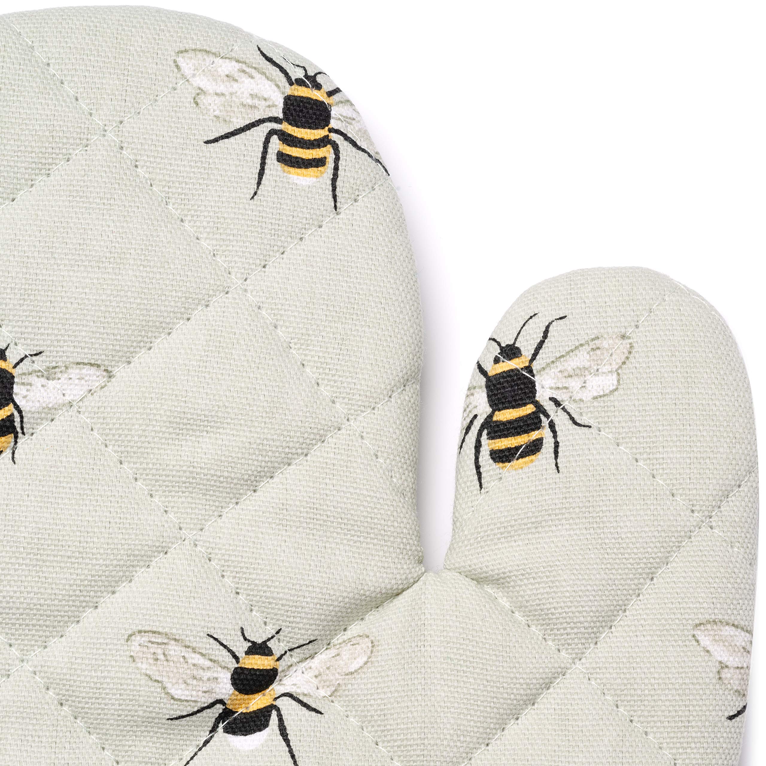 Globetrotting Merchant Oven Mitt And Pot Holder Set, 100% Quilted Cotton, Heat Resistant Hot Pads, Grey With Bumblebee Print, Ki