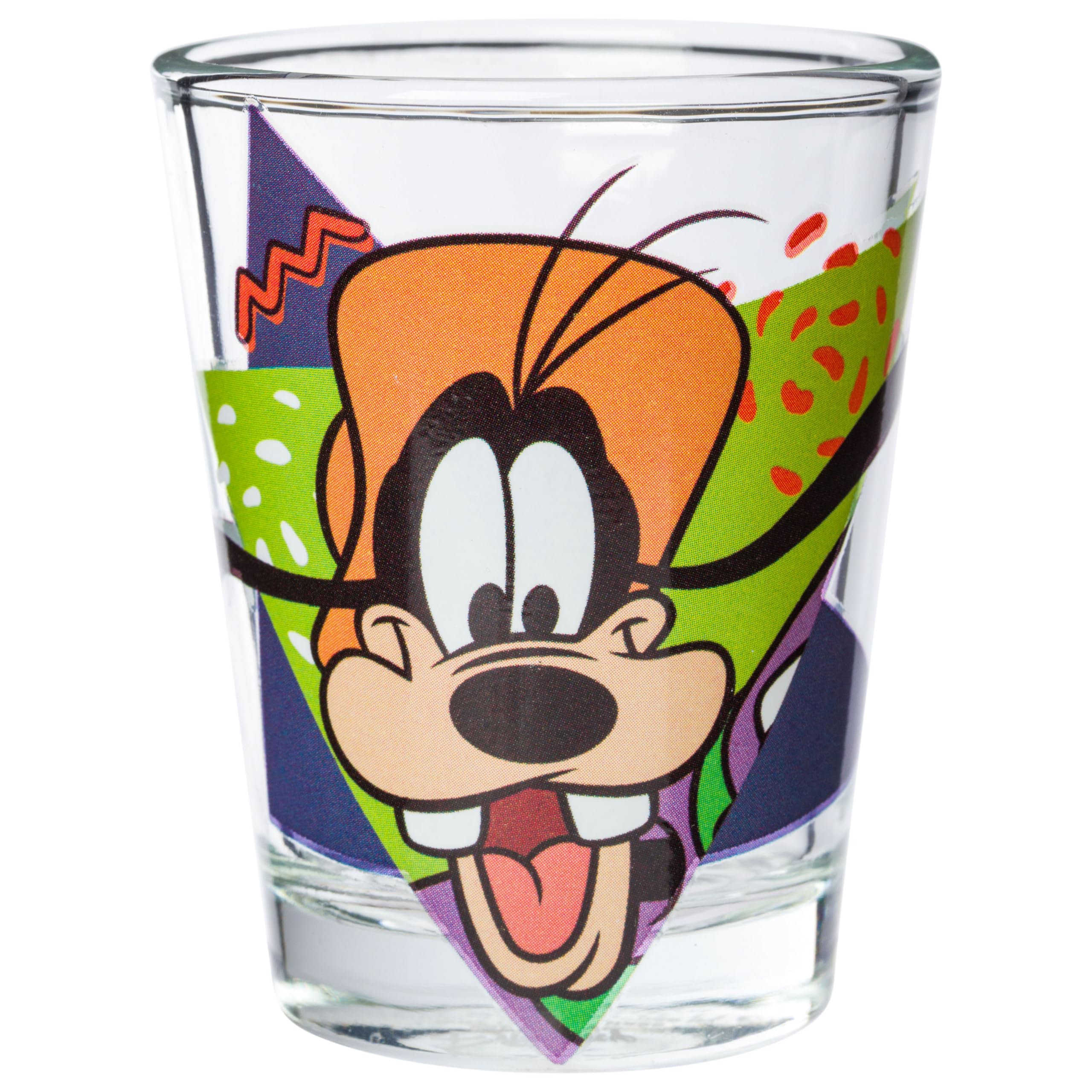 Silver Buffalo Disney A Goofy Movie Featuring Goofy, Max Goof, Roxanne And Bobby Zimuruski 4 Pack Mini Glass Set, 1.5 Ounces