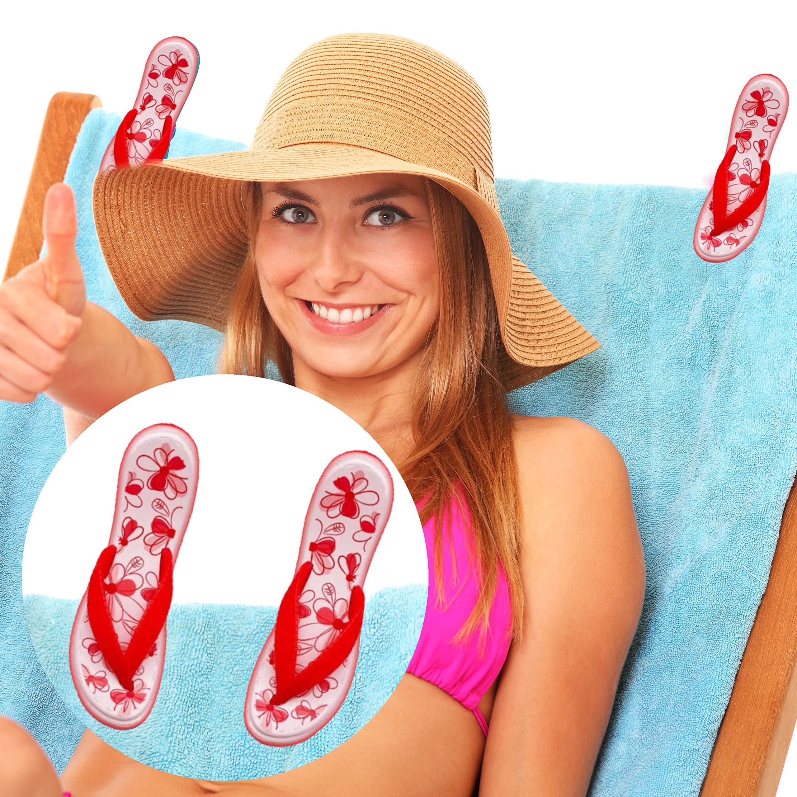 PERFORMORE Flip Flop Beach Towel Clips (Red)  Set of 2  Portable Towel Holder Clips  Secure Clips for Beach Chairs Deck Patio Pool Boat Cruise Lounge Chair Accessories