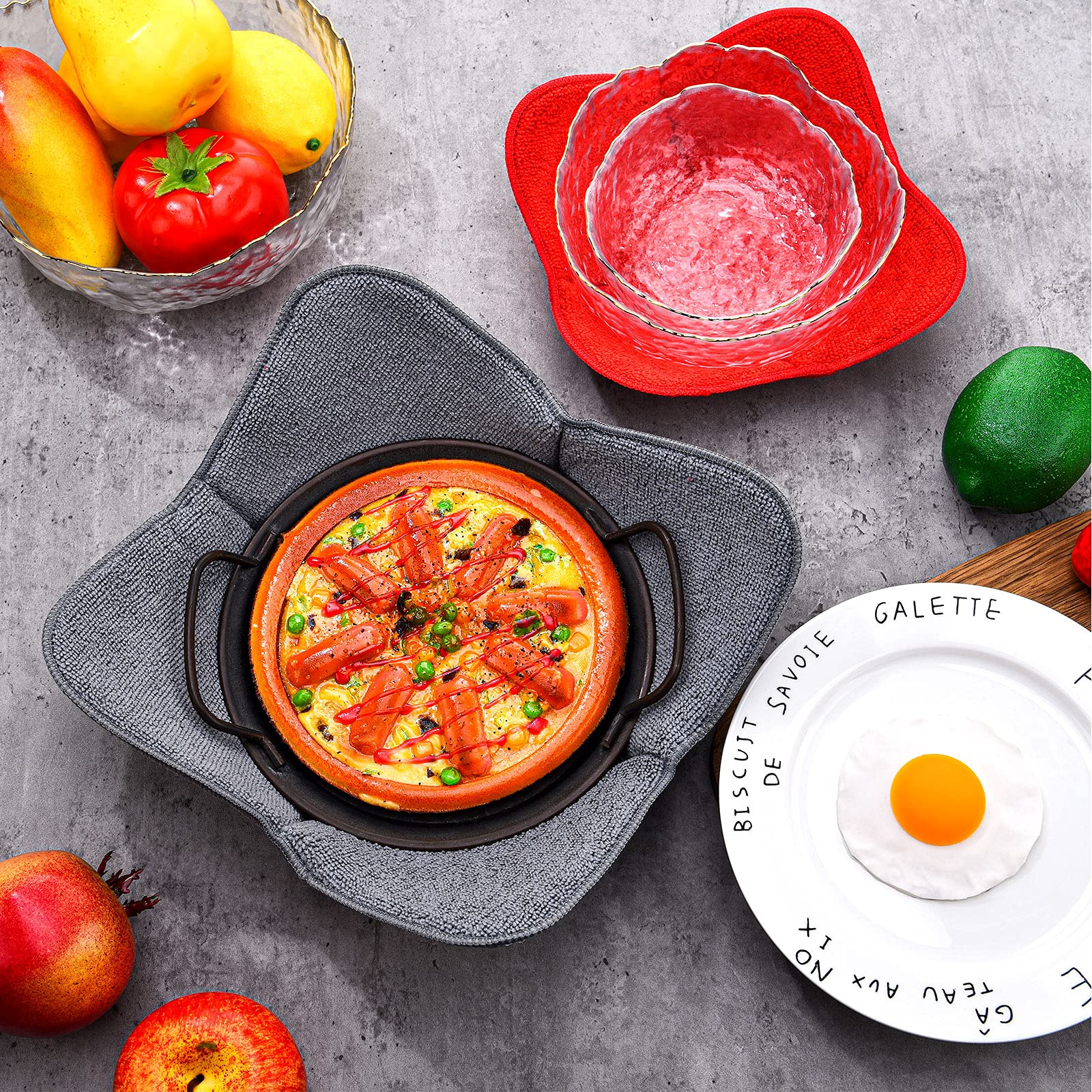 Patelai 6 Pieces 2 Sizes Microwave Bowl Holders Sponge And Microfiber Small Bowls Cozy Large Bowl Holder For Hot Food Soup Warme