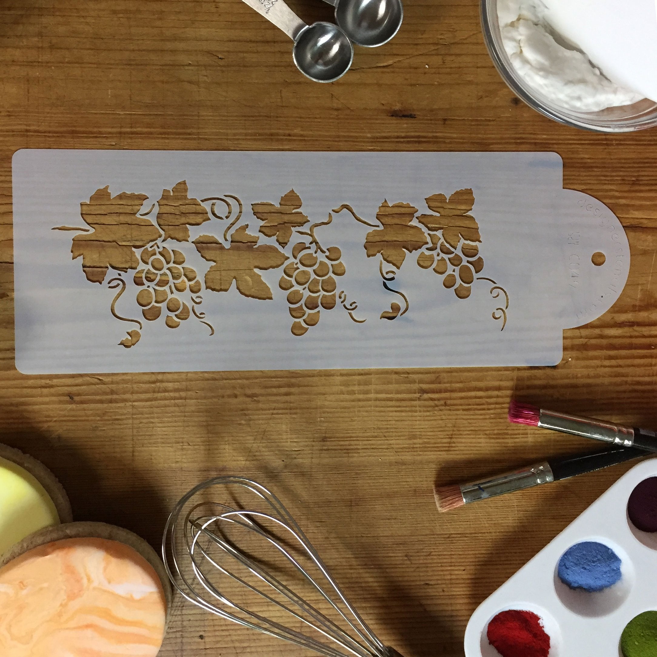 Designer Stencils C049 Small Grapevine Cake Stencil, Beige/Semi-Transparent, 3 X 7.6