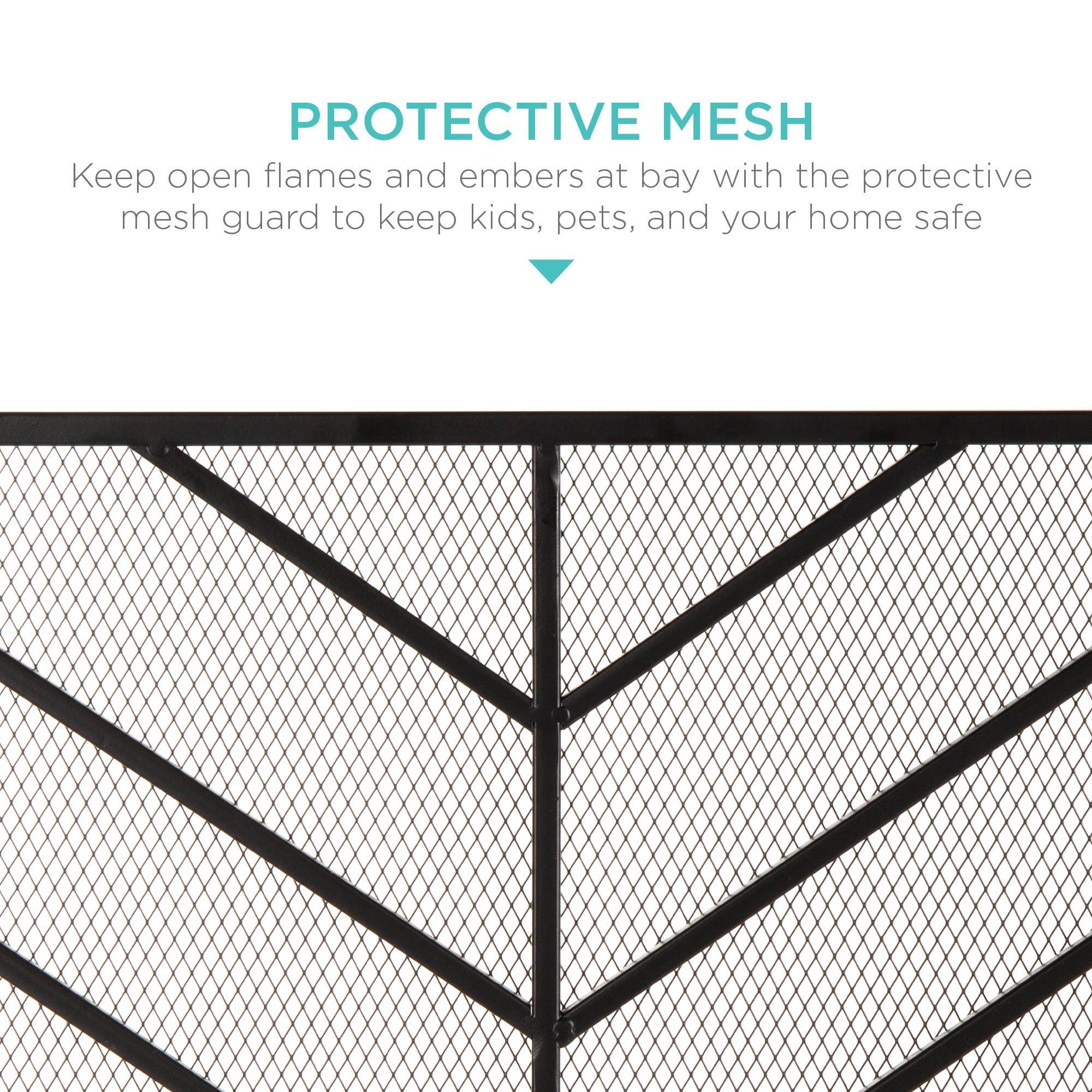 Best Choice Products 38X31In Single Panel Handcrafted Wrought Iron Mesh Chevron Fireplace Screen, Fire Spark Guard For Living Ro