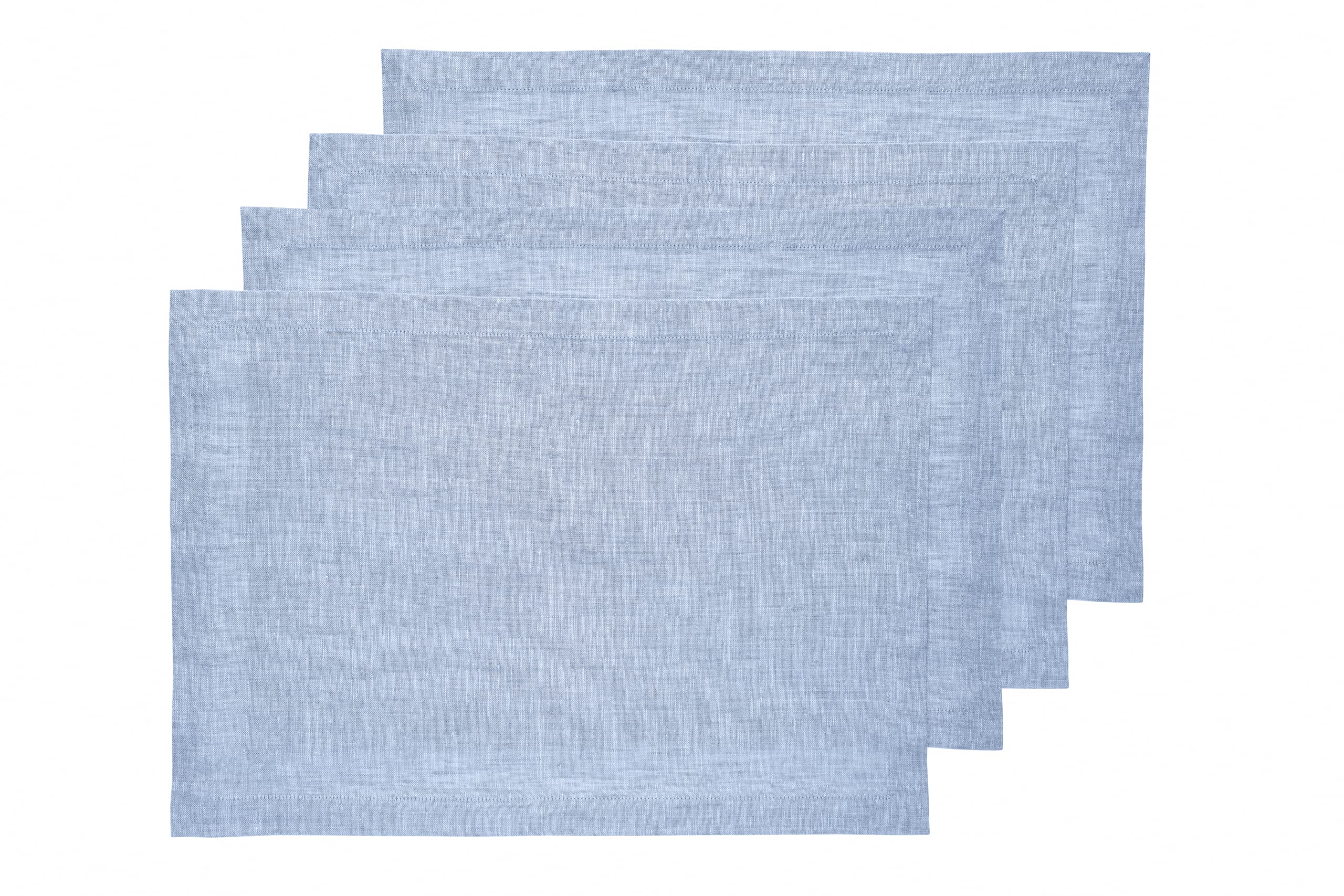 Solino Home Linen Placemats 19 L x 14 W Inch - 100% Pure Linen Chambray Blue Cloth Placemats Set of 4 - Athena, Washable Fabric 