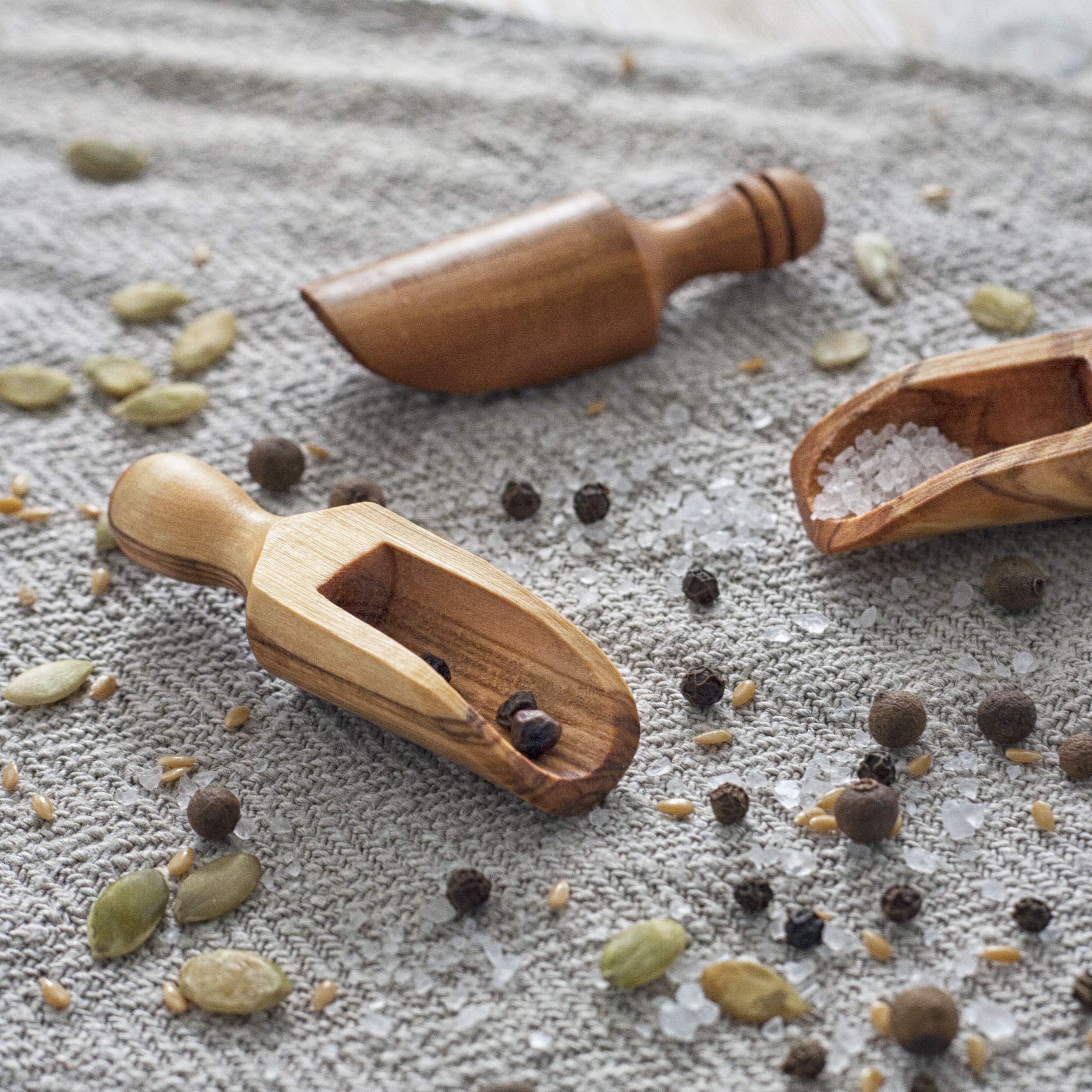 Forest Decor Wooden Scoop, Set Of 2, Bath Salt Scoop, Handcrafted Olive Wood Scoop, Rustic Kitchen And Bathroom Decor, Mini Scoo