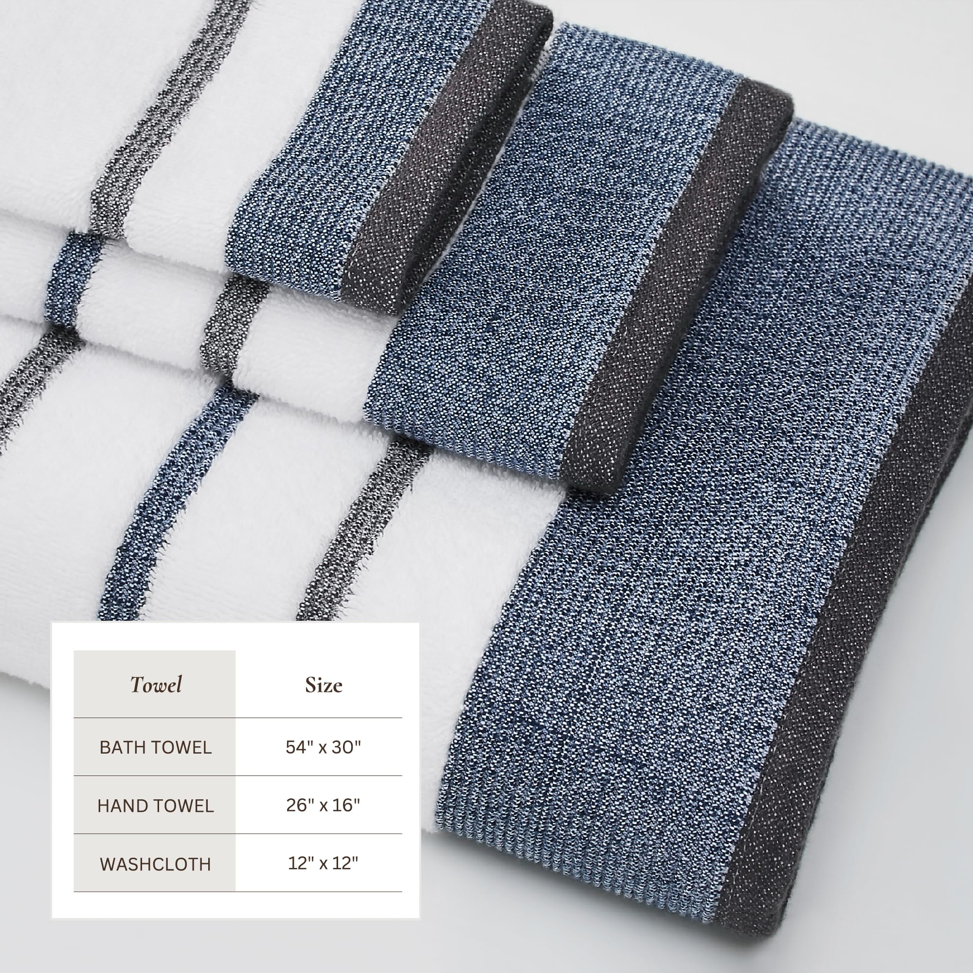 Great Bay Home Cotton Striped Bath Towels, Luxury 6 Piece Set - 2 Bath Towels, 2 Hand Towels And 2 Washcloths Highly Absorbent Q