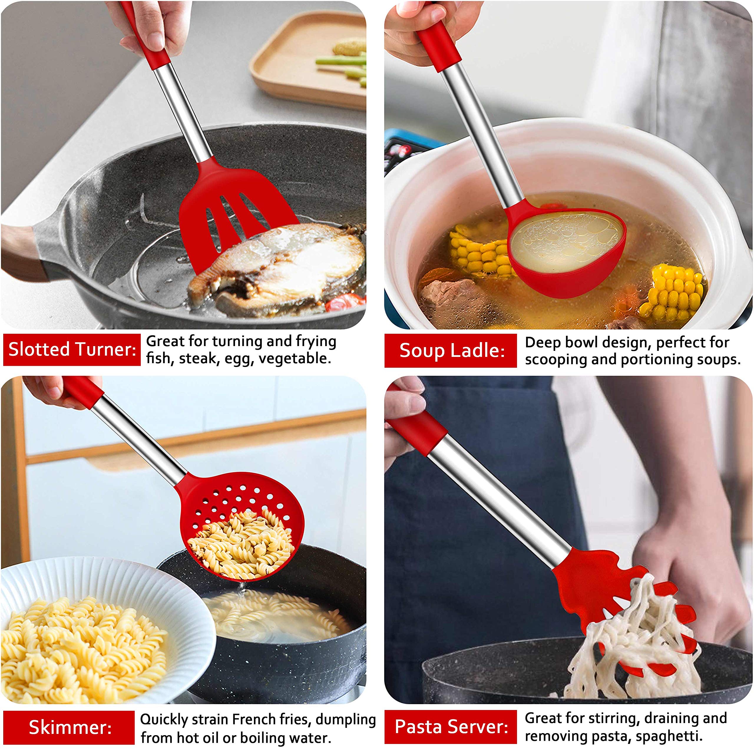 Lianyu 27 Pcs Kitchen Utensils Set With Holder, Silicone Cooking Utensils Spatula Set With Stainless Steel Handle, Kitchen Cooki