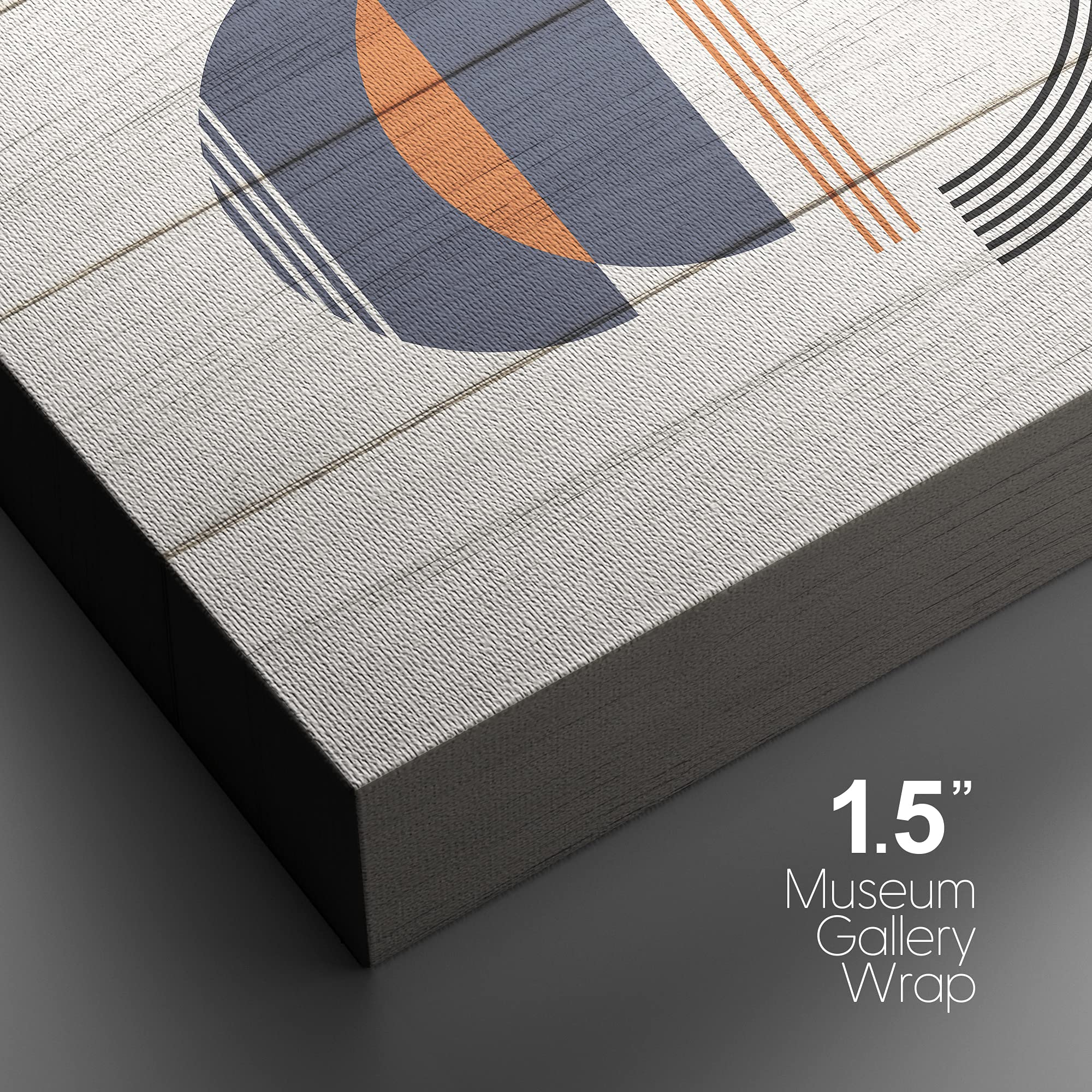Nwt Canvas Print Wall Art Blue & Orange Semi Circles On Wood Panels Geometric Shapes Illustrations Modern Art Bohemian Group Rel