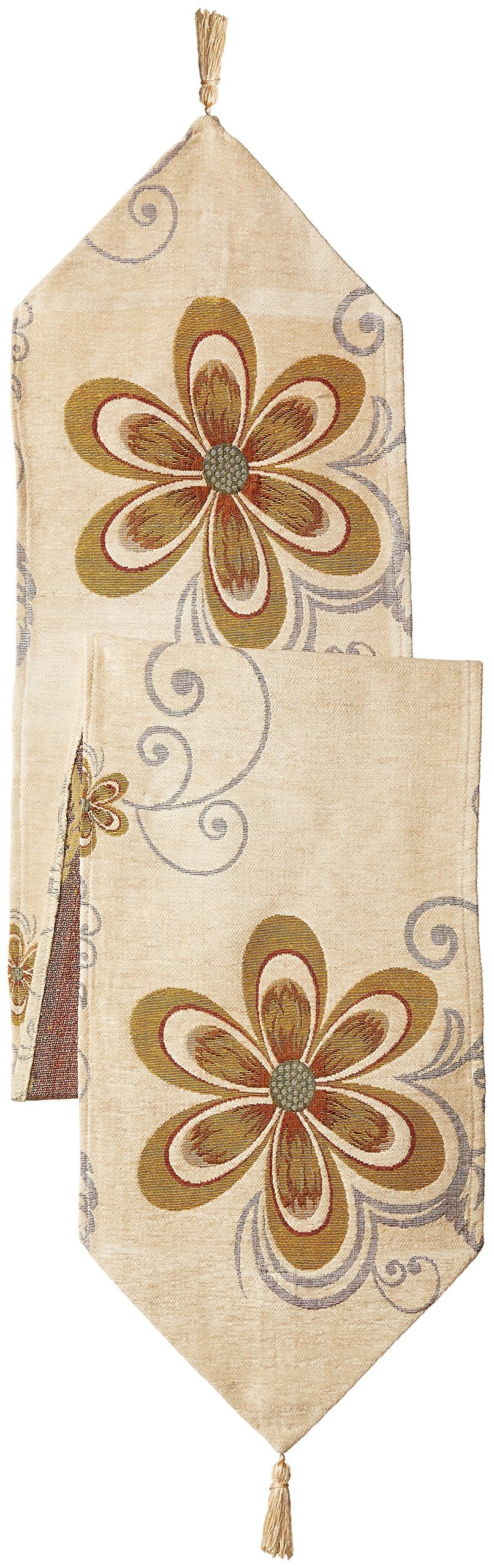 Chenille Floral Design Table Runner Color: Beige