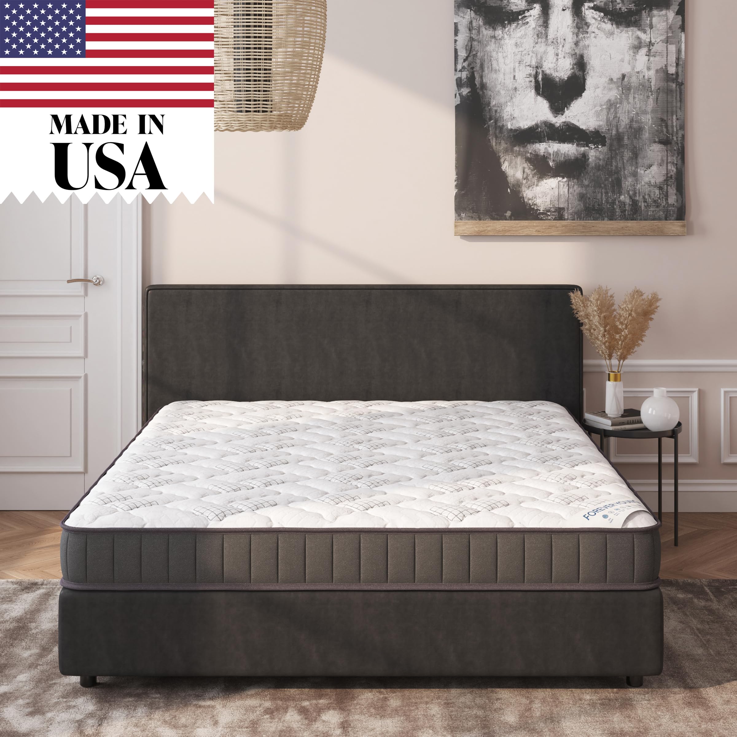 Bonelli 9 In. Full Made In Usa Firm Hybrid Mattress Cool Airflow W/Foam Encased Bonnell Springs, Bed In A Box, Ottopedic