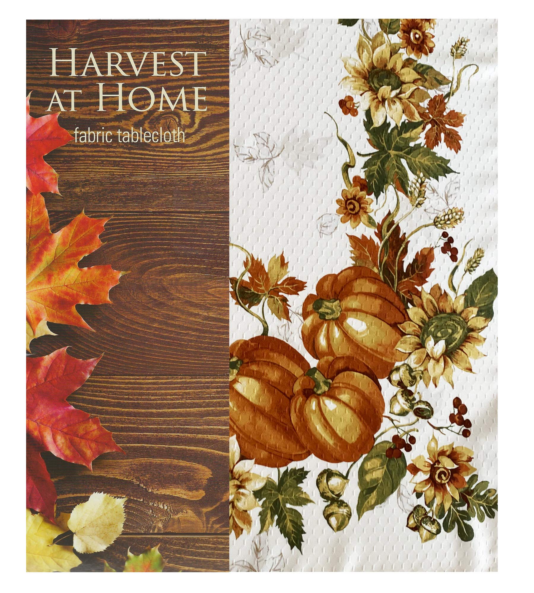 Lintex Stockbridge Pumpkin Harvest Bordered Thanksgiving Fabrictable Runner, Autumn Fall Leaf, Sunflower And Acorn Border Print