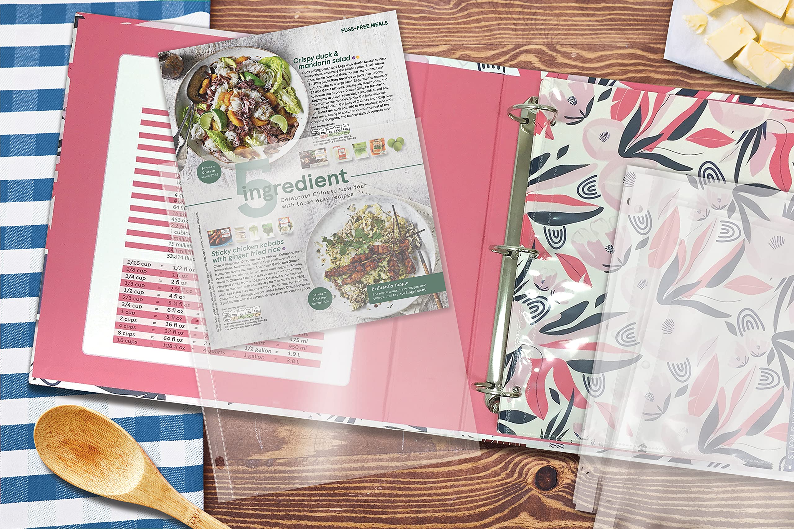 Better Kitchen Products Recipe Binder, Full Page 3 Ring Standard Binder Organizer Set (With 50 Page Protectors & 12 Category Div