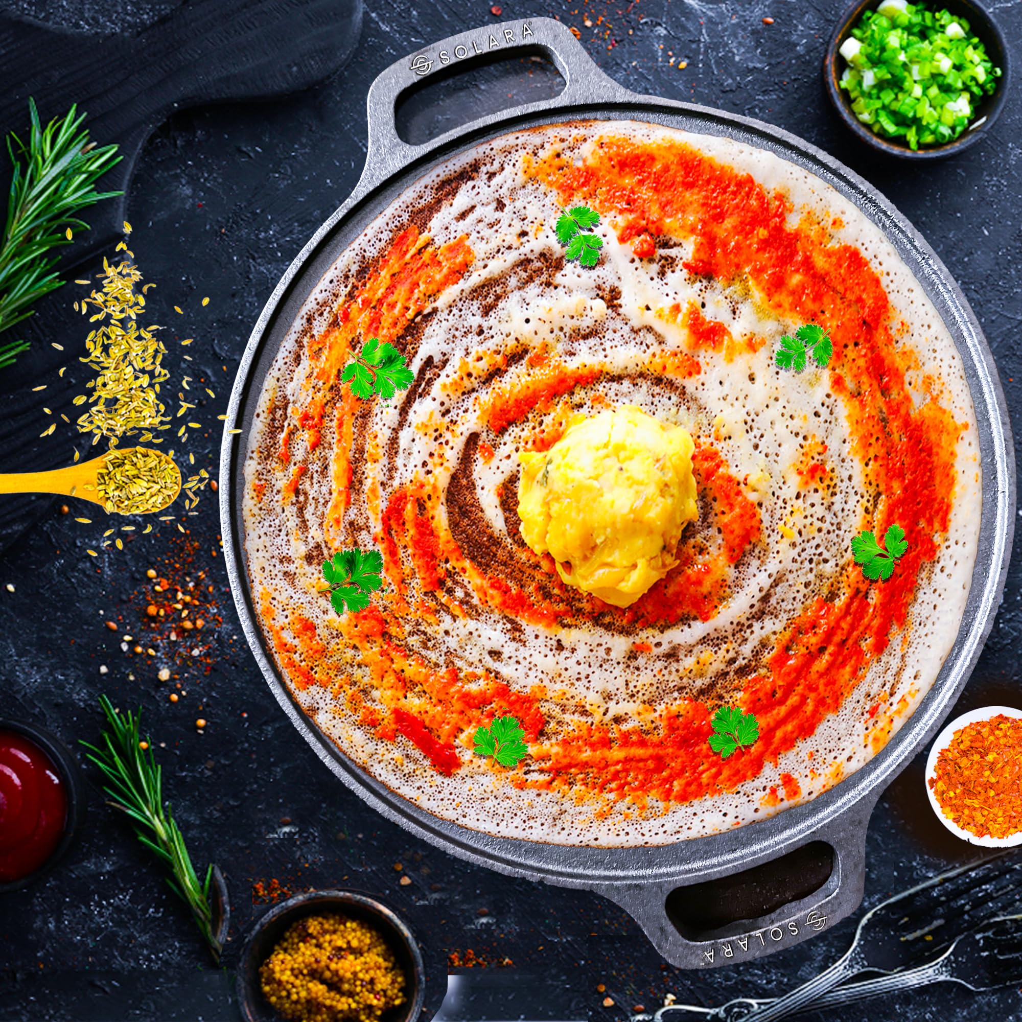 SOLARA Cast Iron 12 Inch(30 CM) Tawa, Tawa for Dosa/Uthappam/Roti/Chapati/Naan, Gas & Induction Friendly, Cast Iron Tawa Cookwar