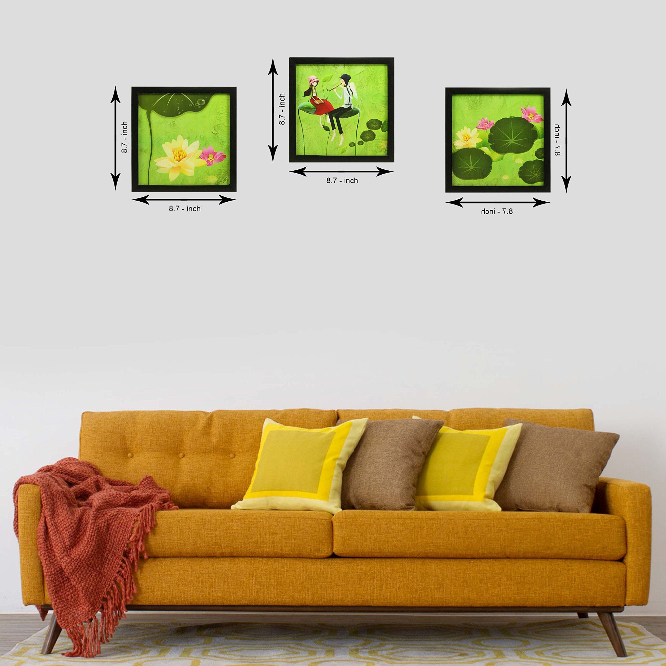 Indianara Synthetic Wood Framed Wall Hanging Art Prints for Room Decor (Multicolour, 8.7x8.7 Inches) - Set of 3 Pieces