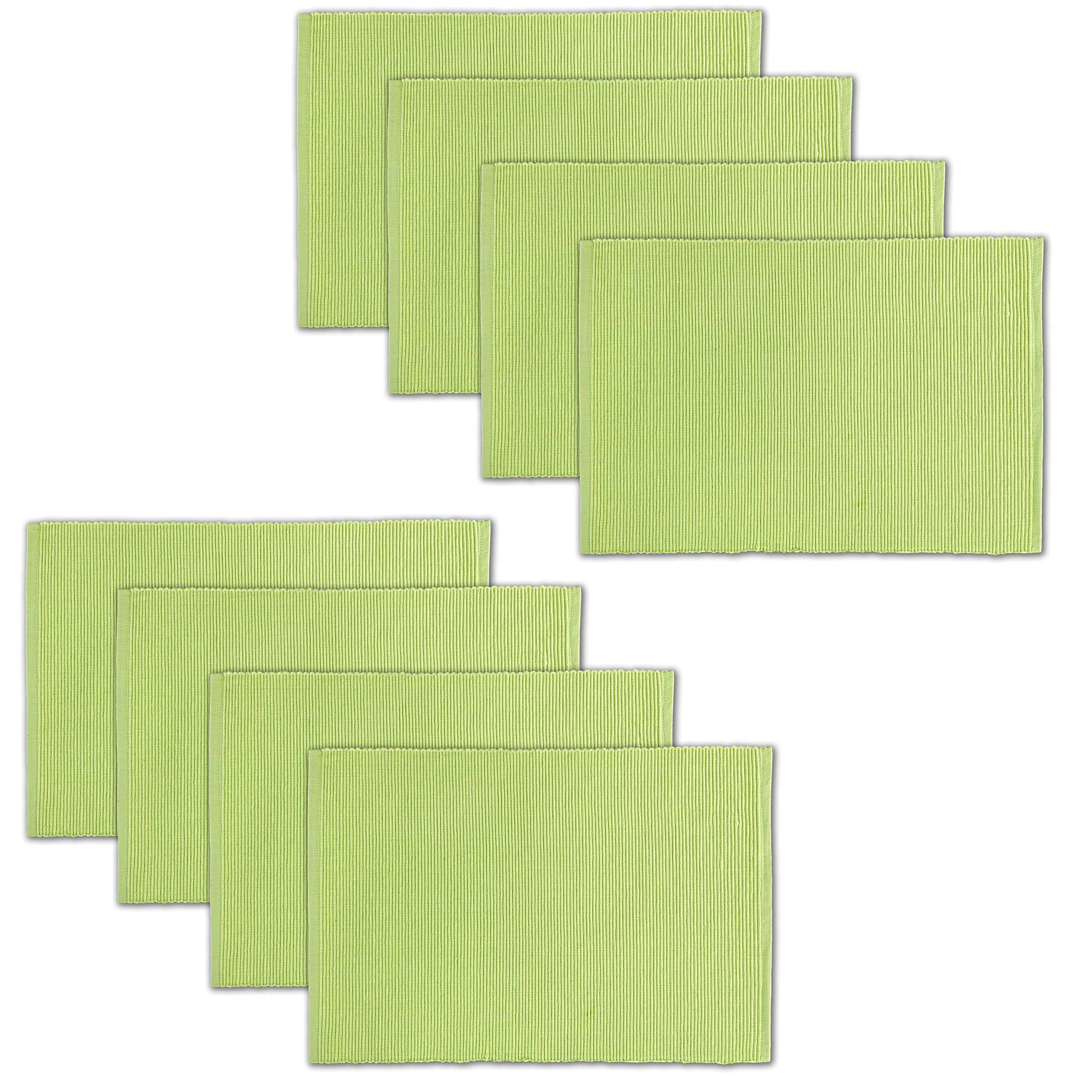 Avka Studio 100% Cotton Ribbed Placemats - Set Of 8-13 X 19 Inches - Light Lime Green - Everyday Cloth Table Mats - Thick Constr