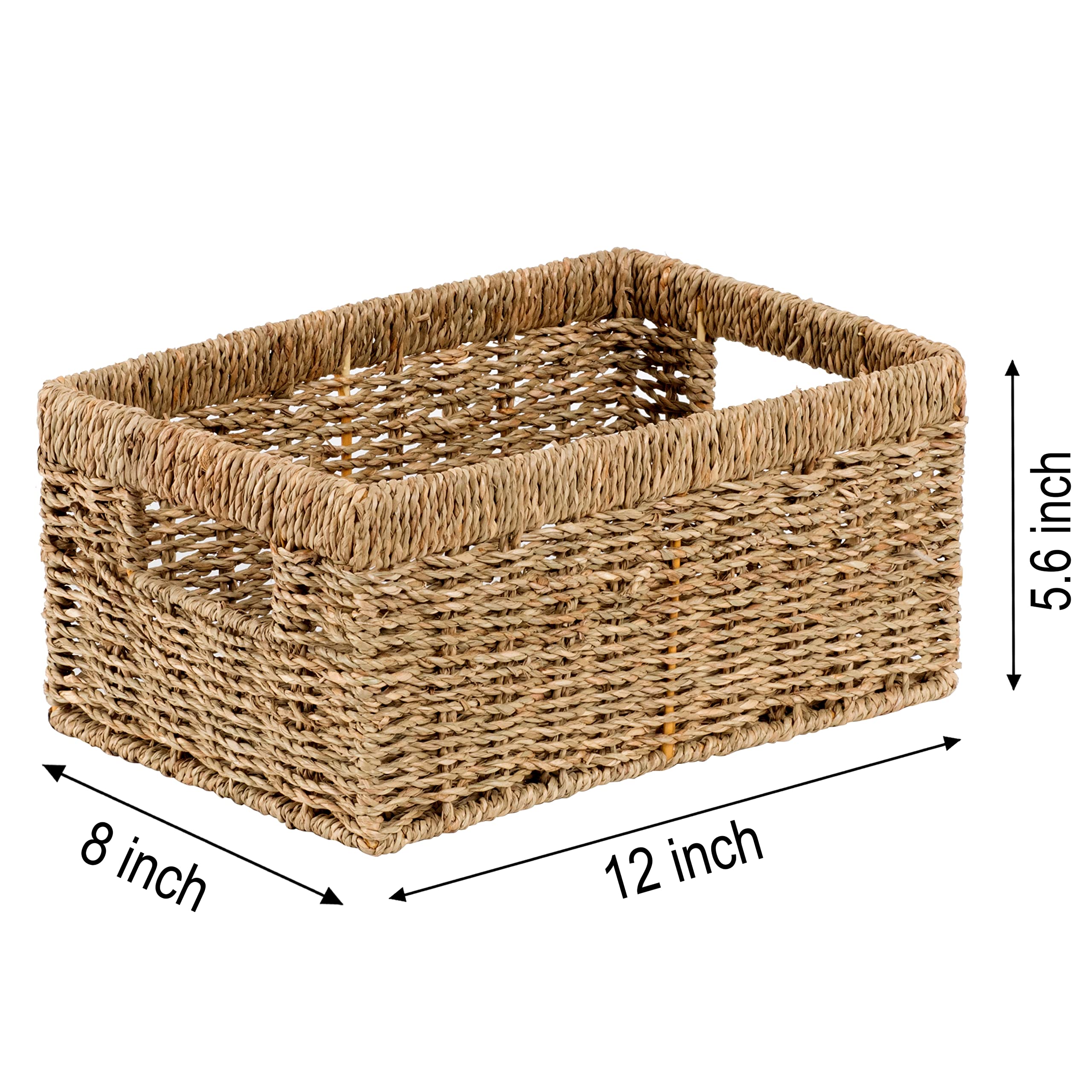 Cenboss Wicker Baskets (Medium, Seagrass, 1Pc) Rattan Woven Baskets, Water Hyacinth Baskets, Seagrass Storage Baskets For Shelve